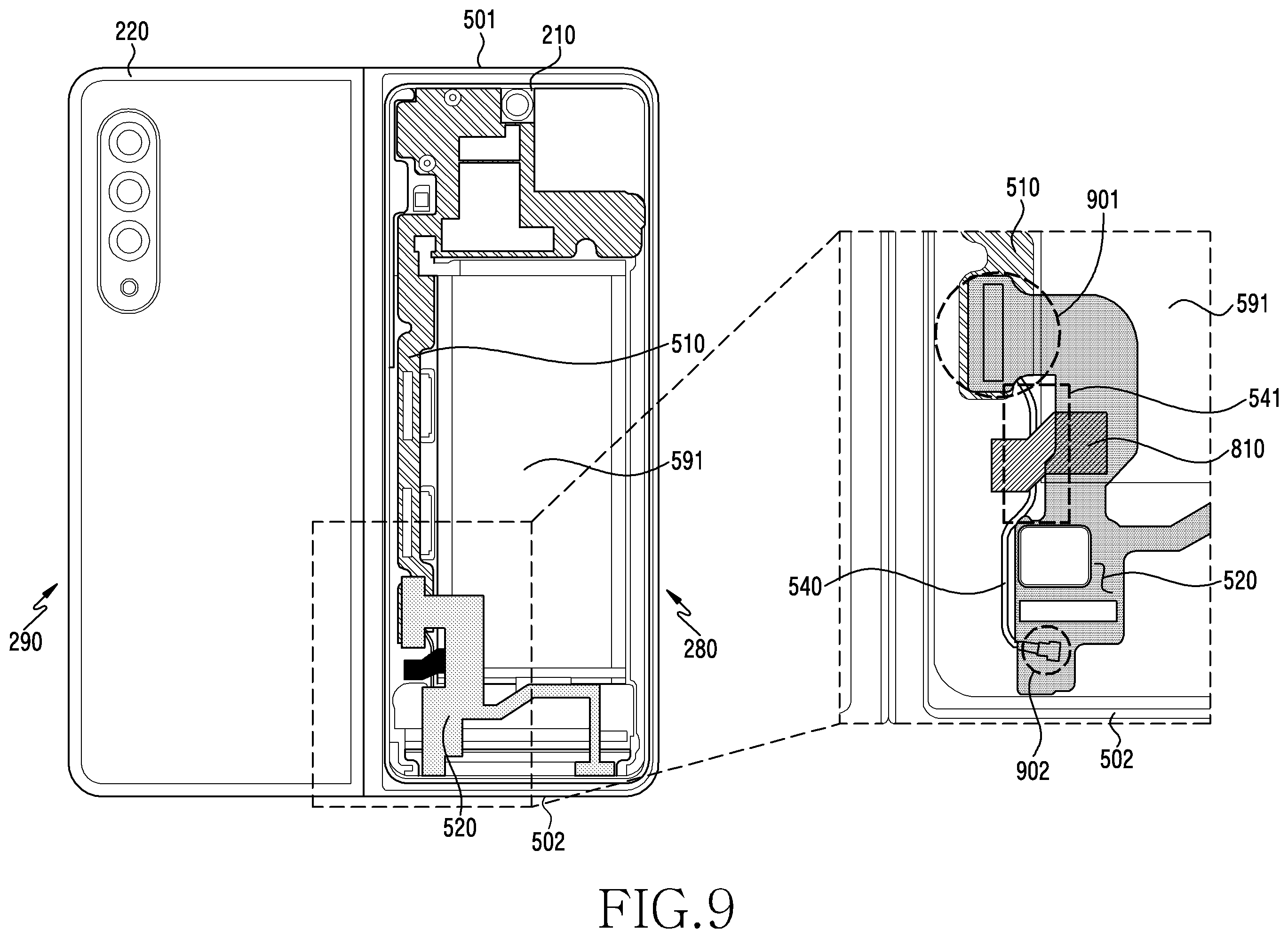 Patent US12422900 Figure 9 – Electronic device comprising coaxial cable