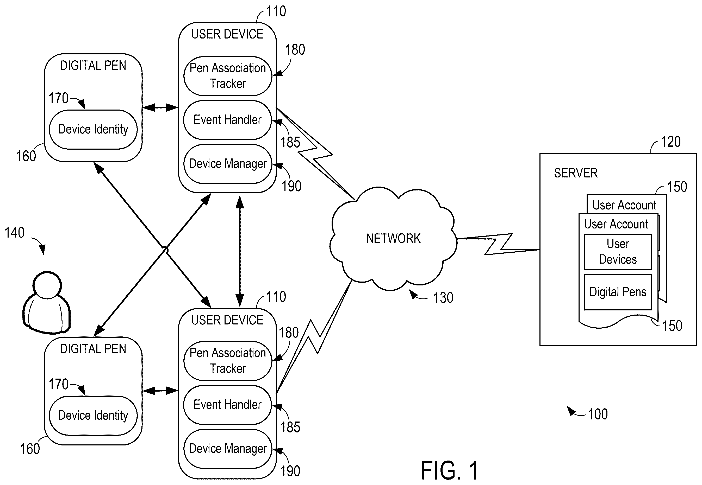 Patent US12422940 — Base station for use with digital pens — Figure 1