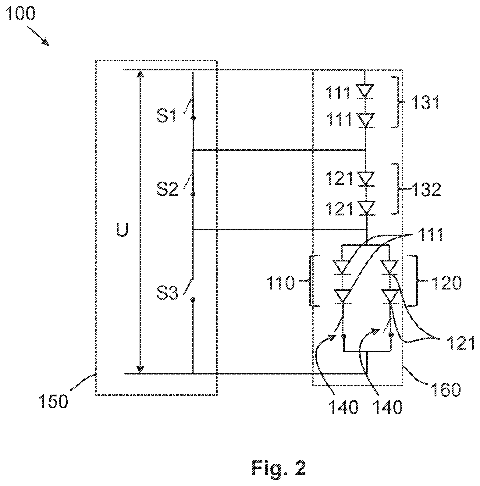 Patent US12426141 Figure 2 – Arrangement for providing at least two different light functions for a vehicle
