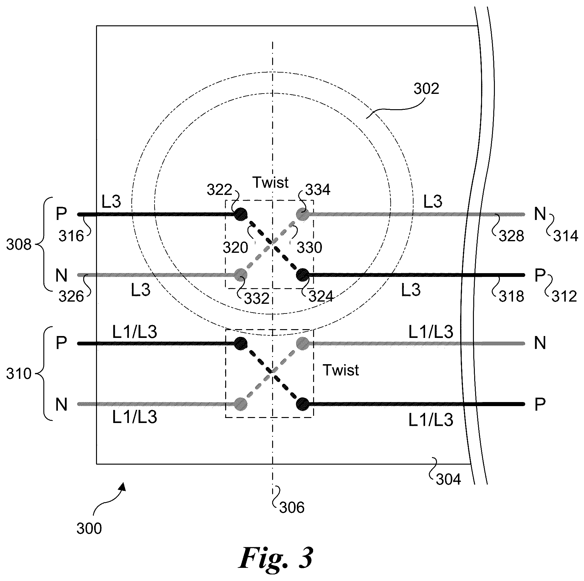 Patent US12426153 Figure 3 – Twisted differential compensation for routing high-speed signals near power delivery inductors and system miniaturization