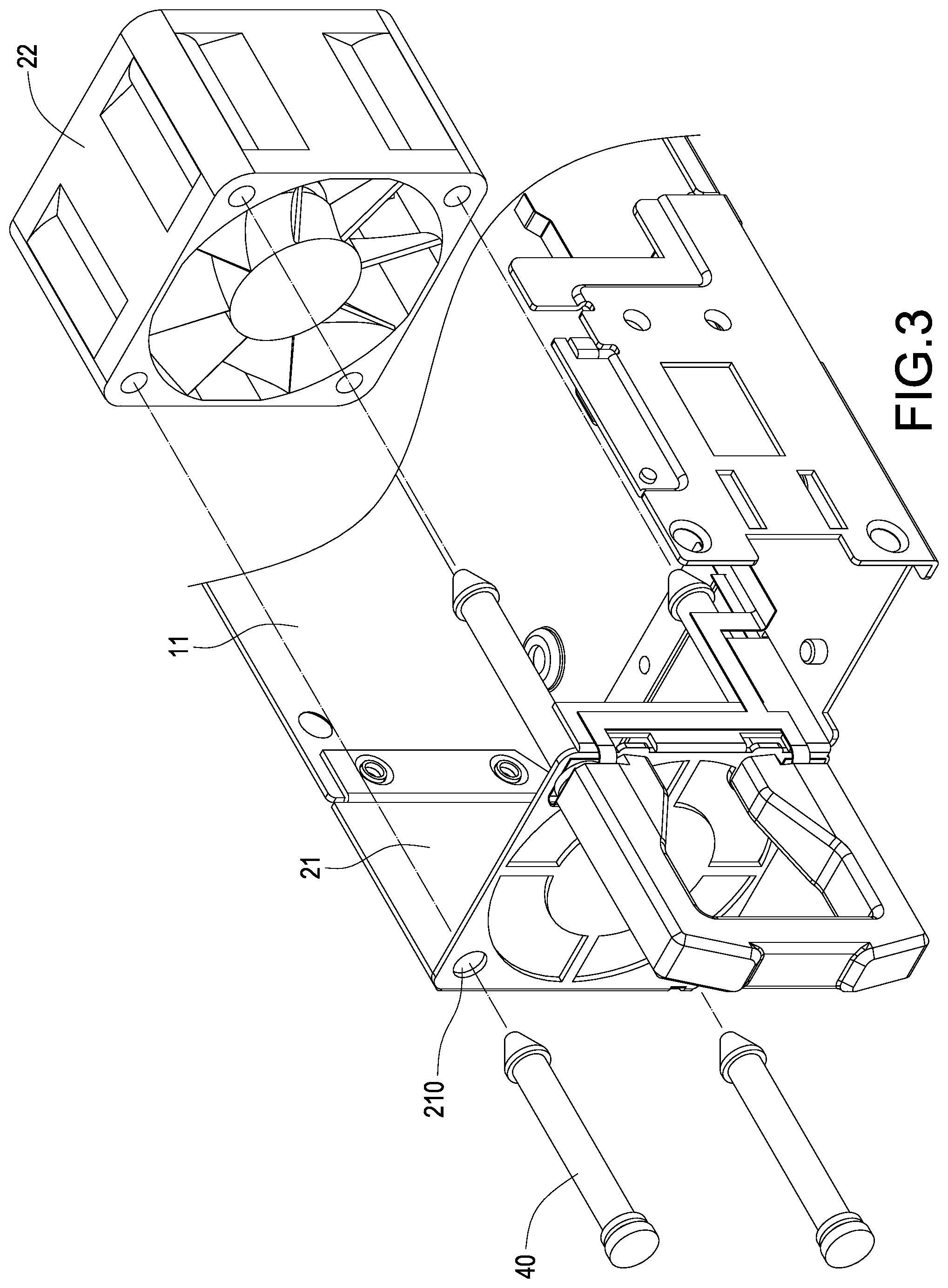 Patent US12426201 Figure 3 – Power supply device combined with vibration-resistant fan assembly having illuminated handle