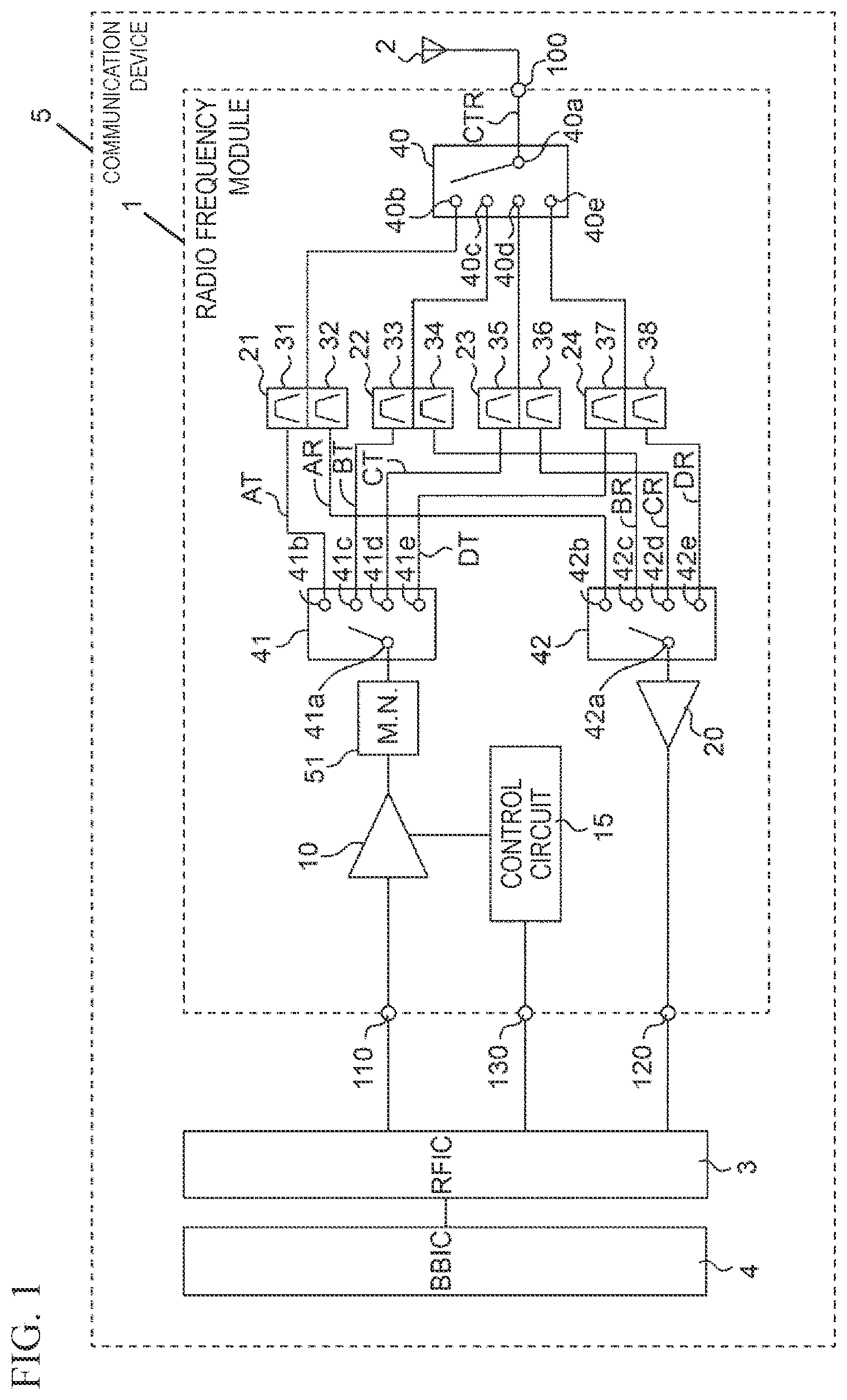 Patent US12426223 Figure 1 – Radio frequency module and communication device