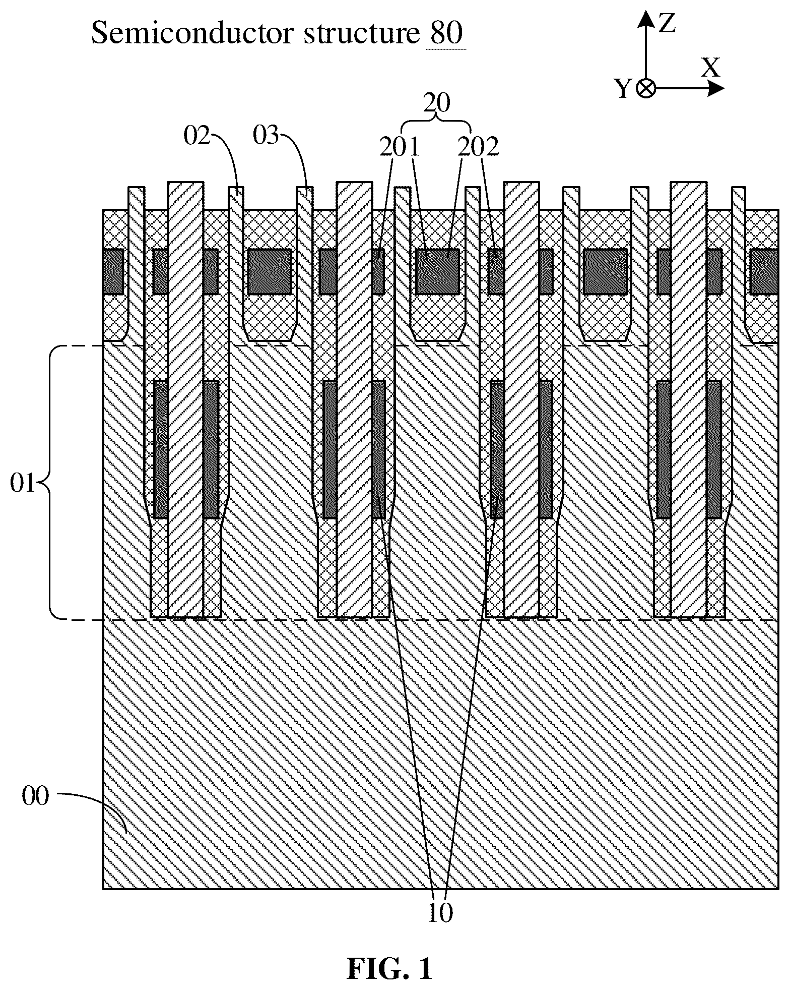 Patent US12426232 — Semiconductor structure with semiconductor pillars and method for manufacturing same — Figure 1