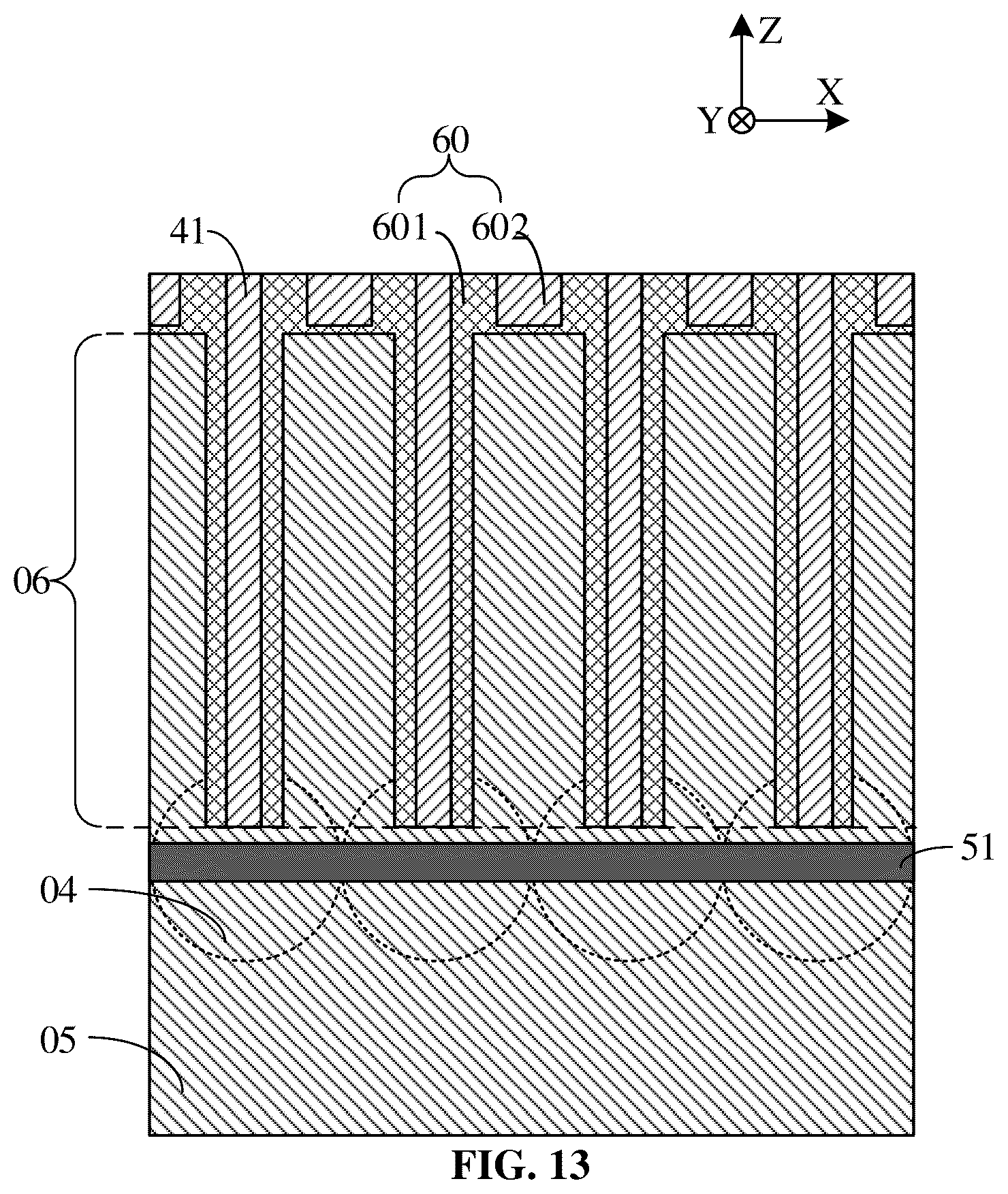 Patent US12426232 Figure 13 – Semiconductor structure with semiconductor pillars and method for manufacturing same