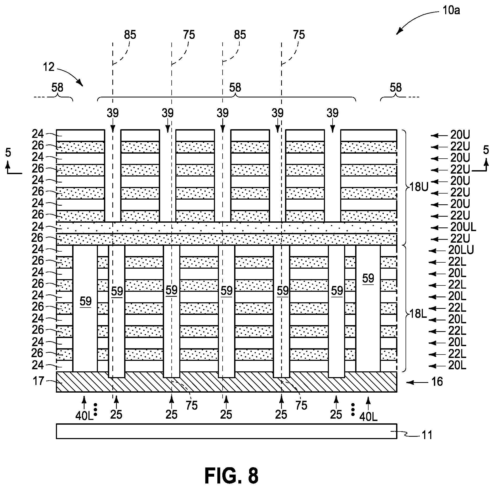 Patent US12426261 Figure 5 – Integrated circuitry comprising a memory array comprising strings of memory cells and methods used in forming a memory array comprising strings of memory cells