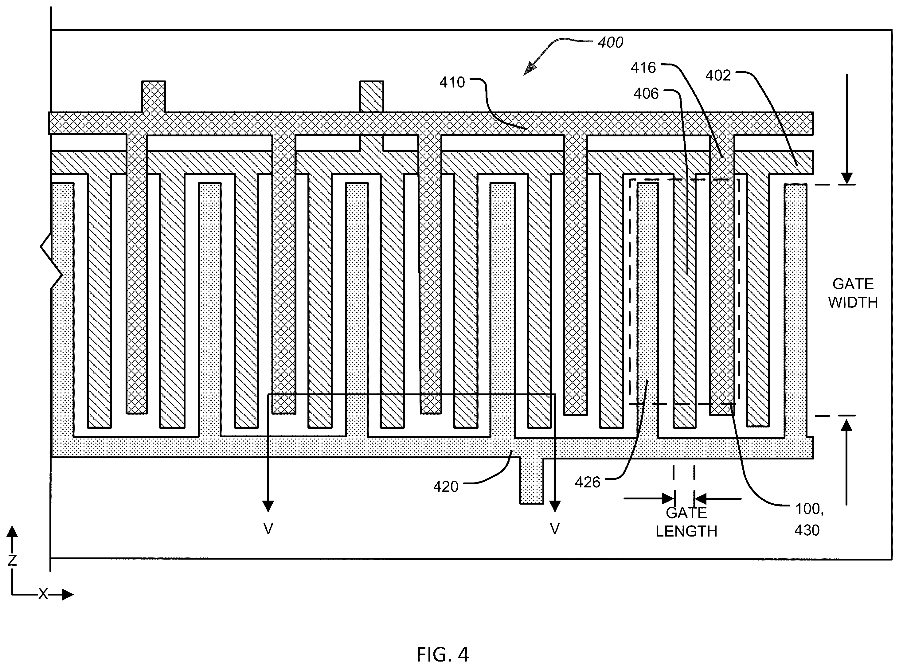 Patent US12426293 Figure 4 – Group III-nitride transistors with back barrier structures and buried p-type layers and methods thereof