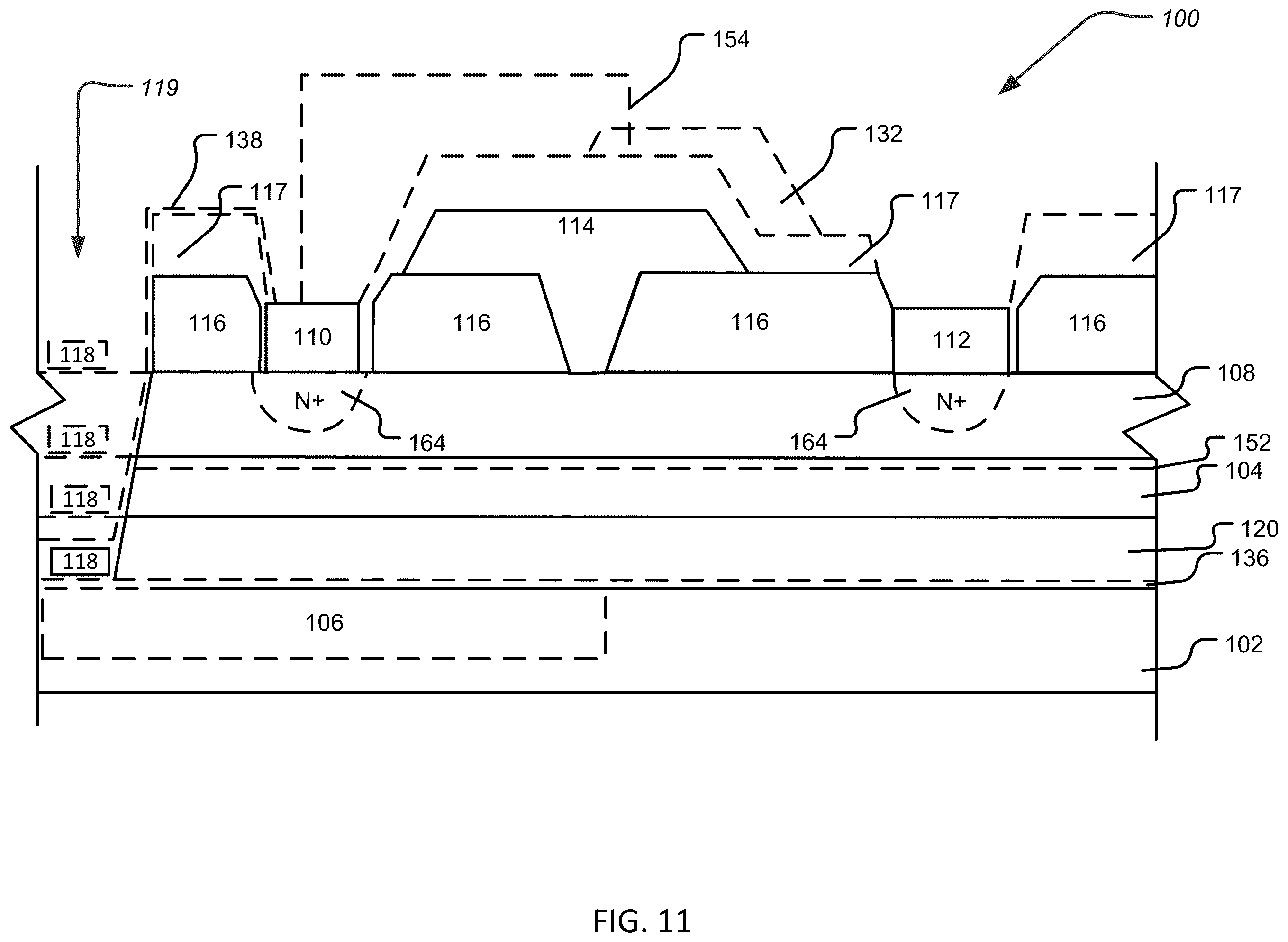 Patent US12426293 Figure 11 – Group III-nitride transistors with back barrier structures and buried p-type layers and methods thereof