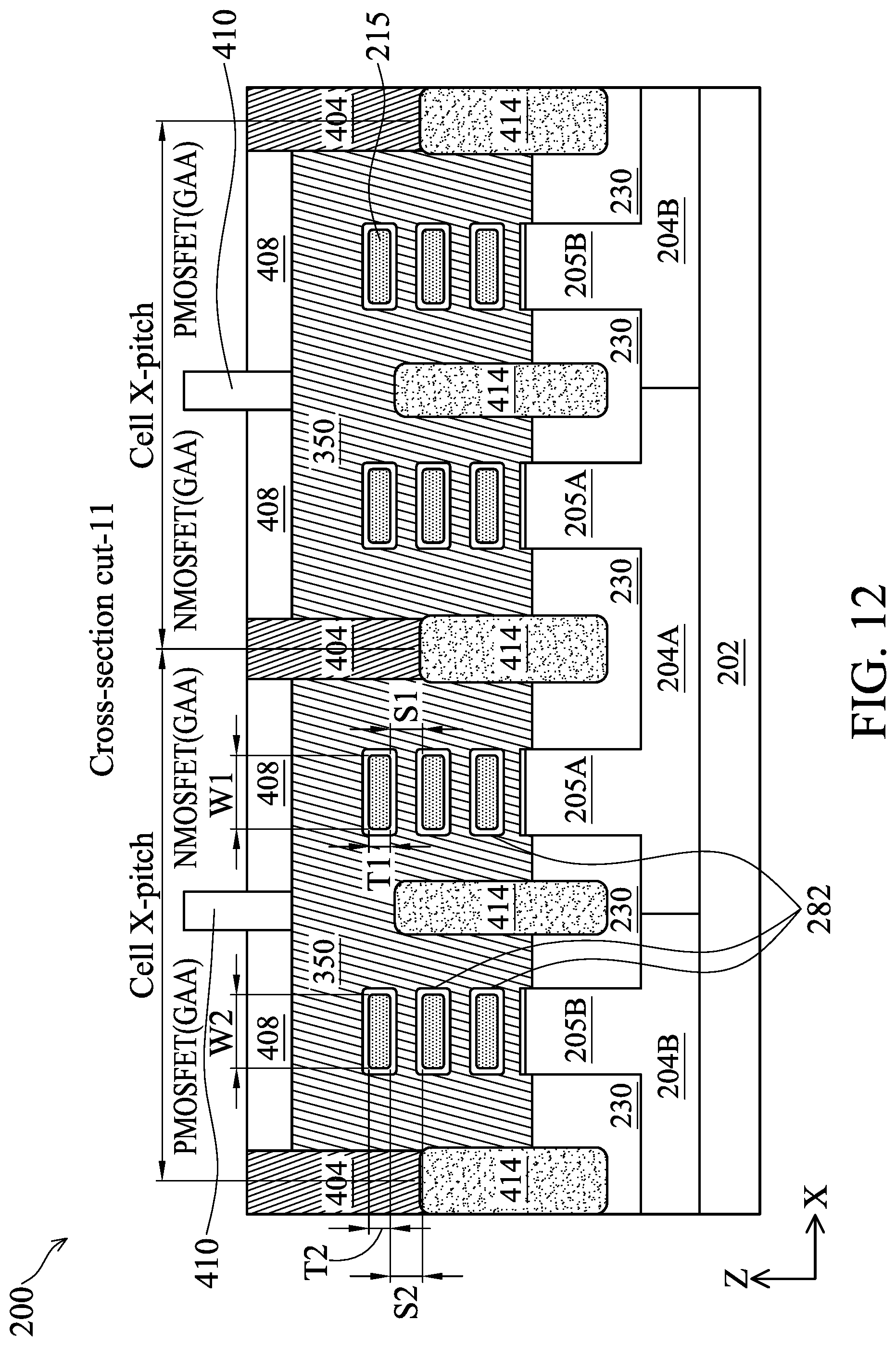 Patent US12426310 Figure 12 – Gate-all-around devices with optimized gate spacers and gate end dielectric