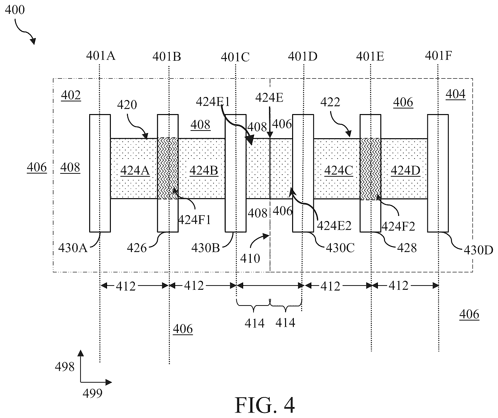 Patent US12426357 Figure 5 – Integrated circuit having fins crossing cell boundary