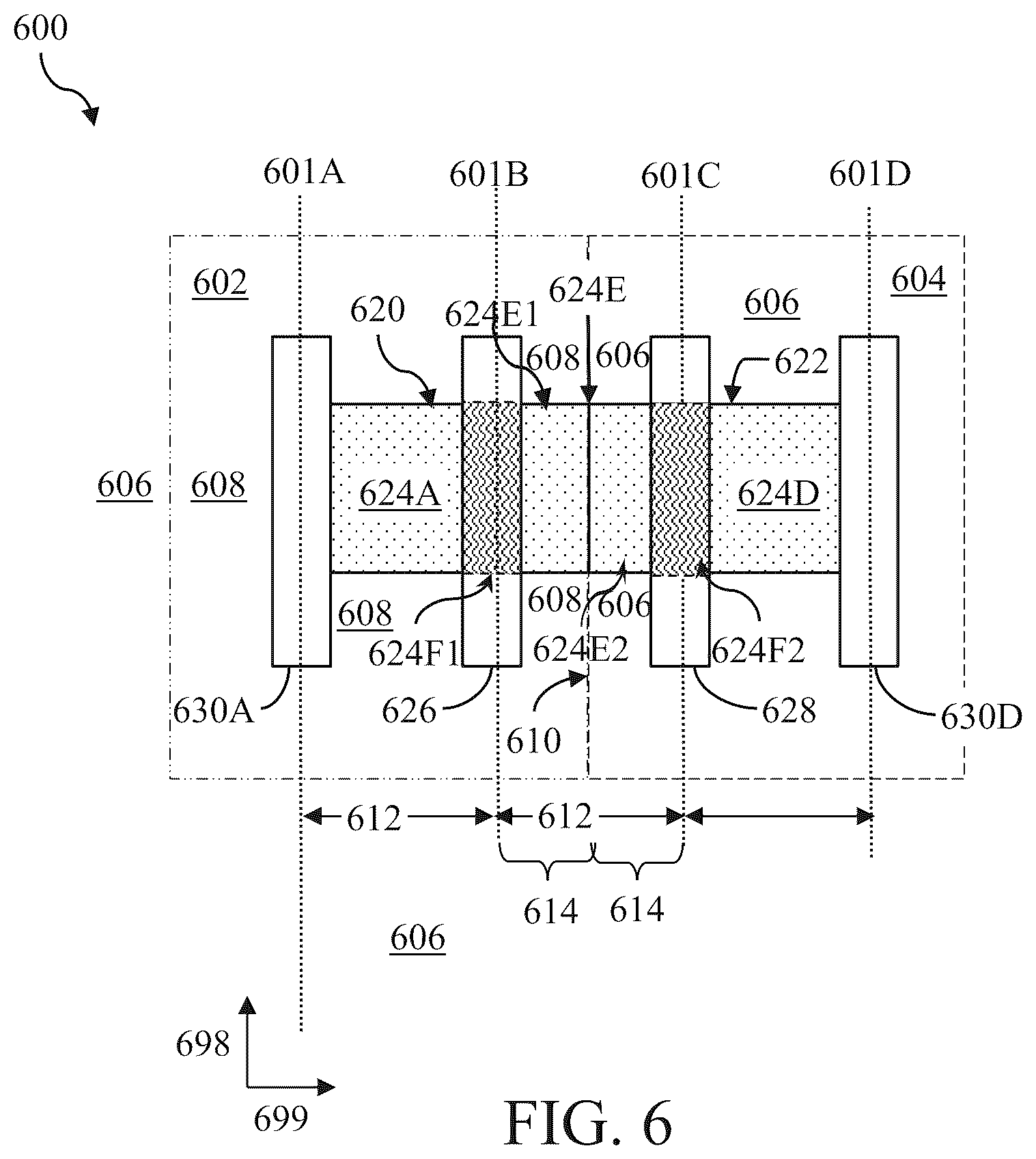 Patent US12426357 Figure 7 – Integrated circuit having fins crossing cell boundary