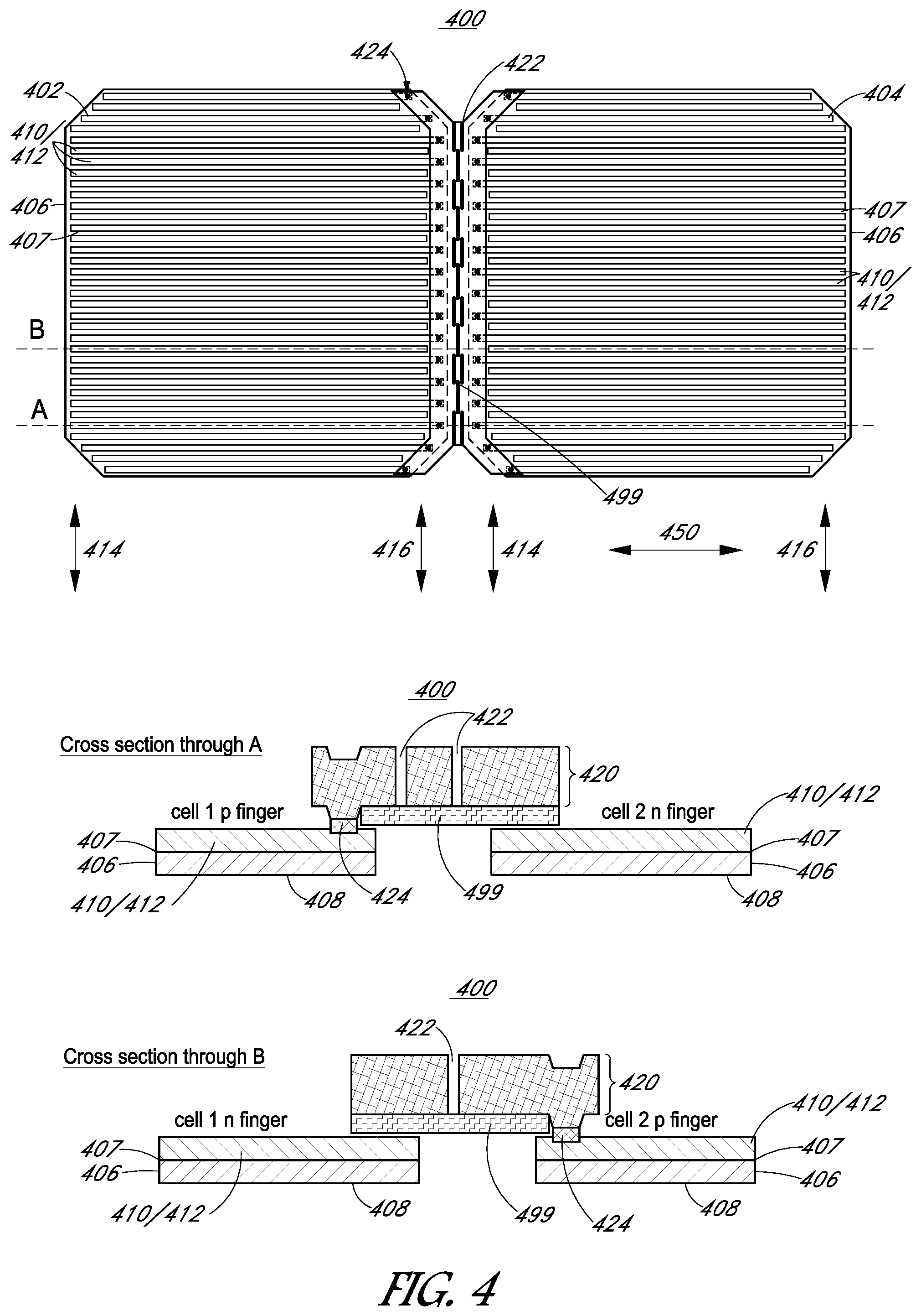 Patent US12426401 Figure 4 – One-dimensional metallization for solar cells