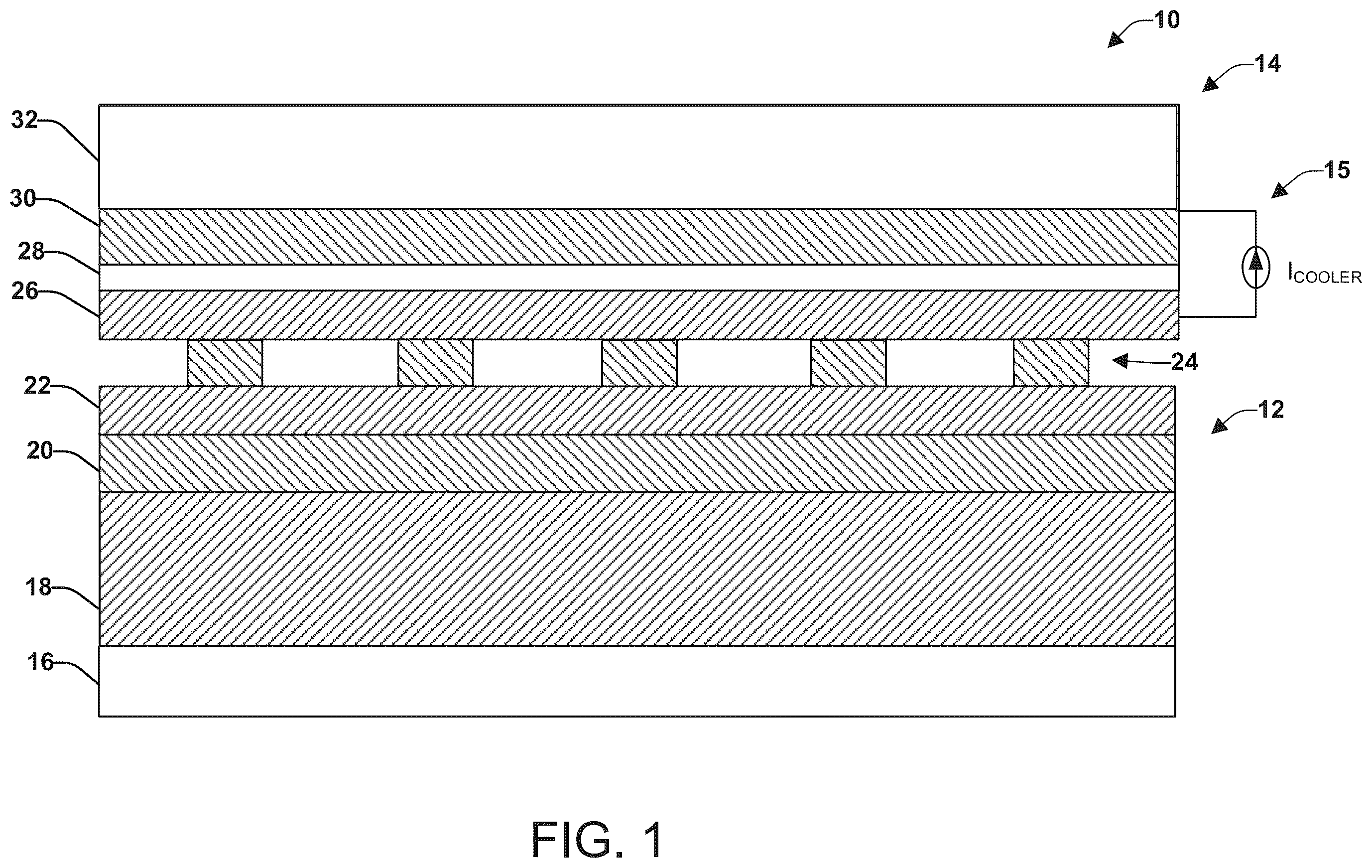 Patent US12426504 Figure 1 – Solid-state cooler device with grid point contacts