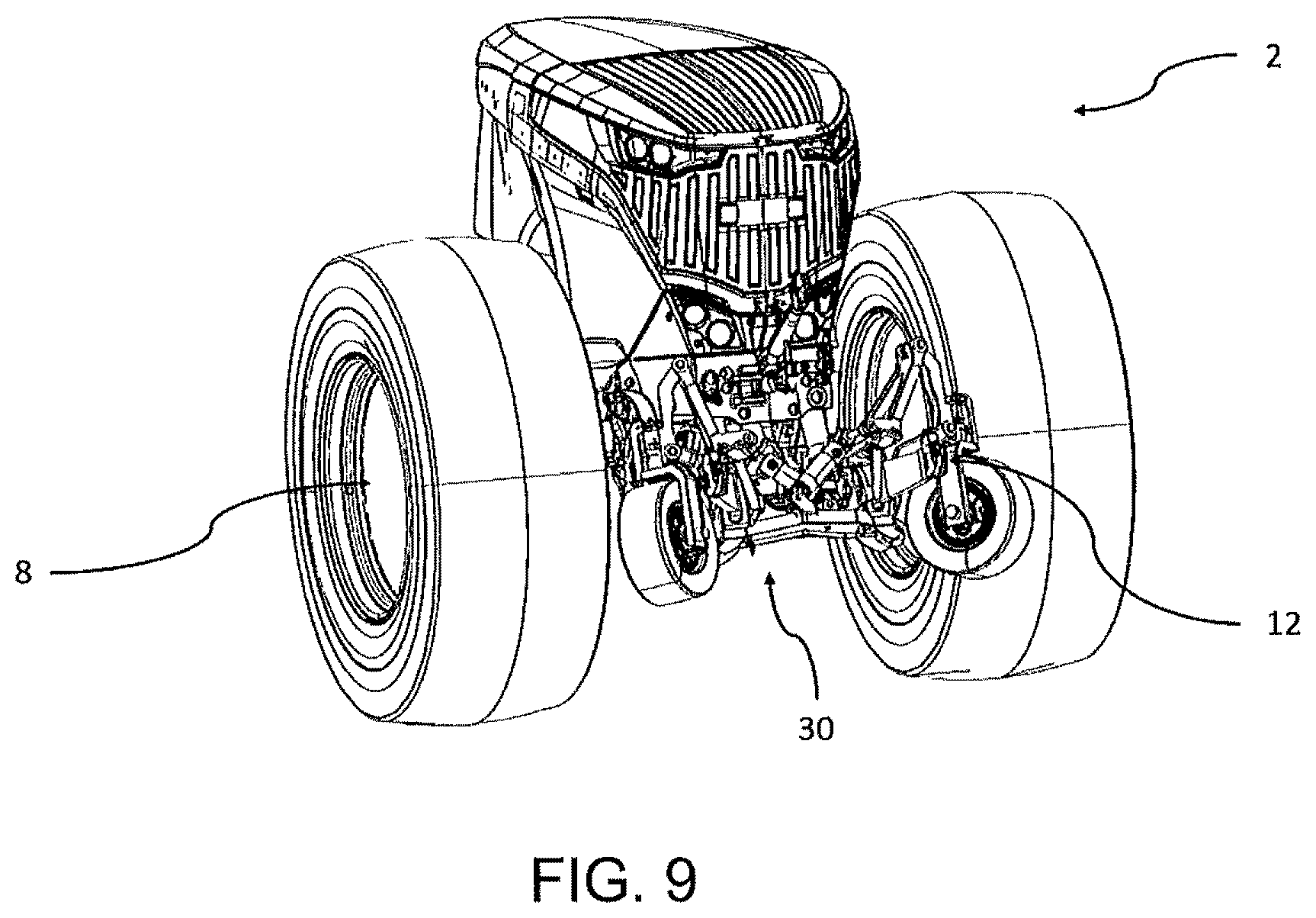 Patent US12426525 Figure 5 – Agricultural machine with additional axle