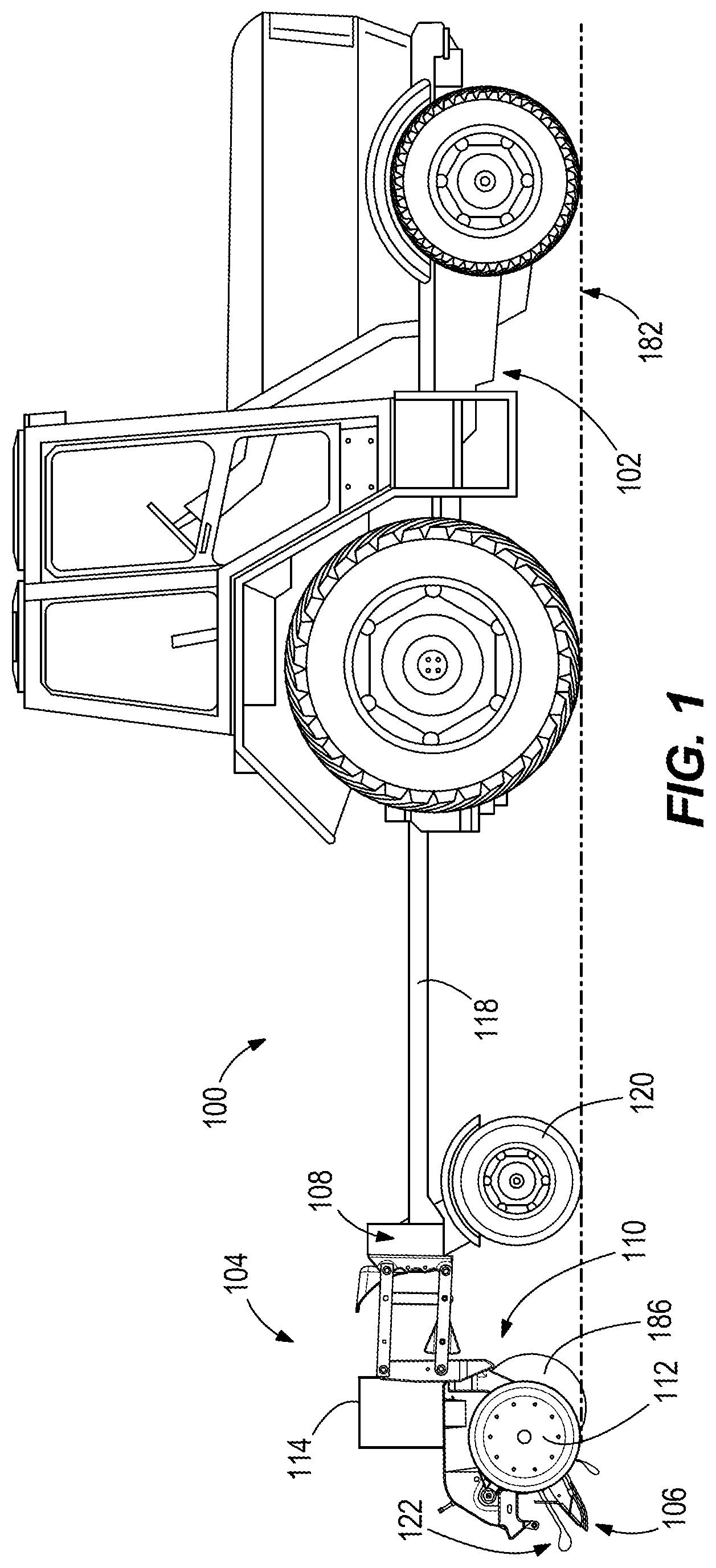 Patent US12426530 Figure 1 – Systems, methods, and apparatus for placement of starter fertilizer