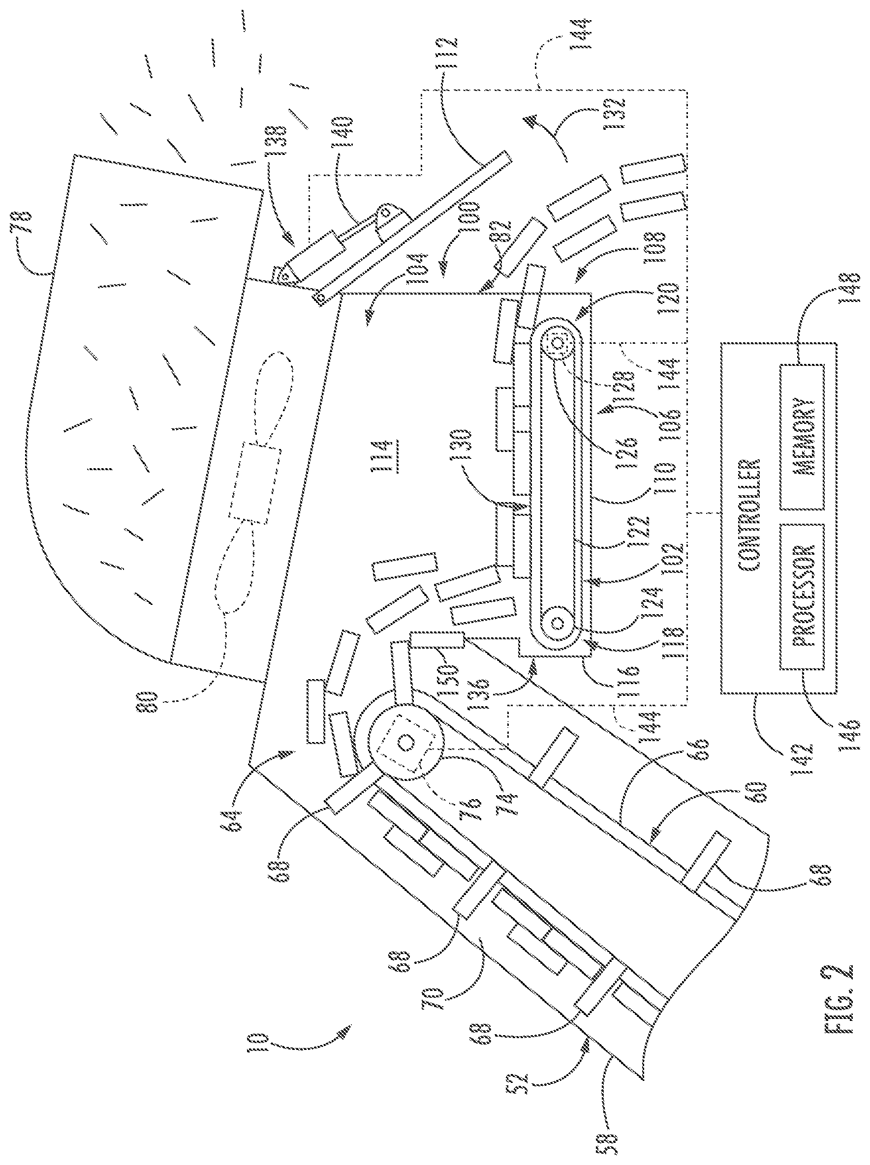 Patent US12426540 Figure 2 – Elevator assembly for an agricultural harvester with a storage hopper having a conveyor therein