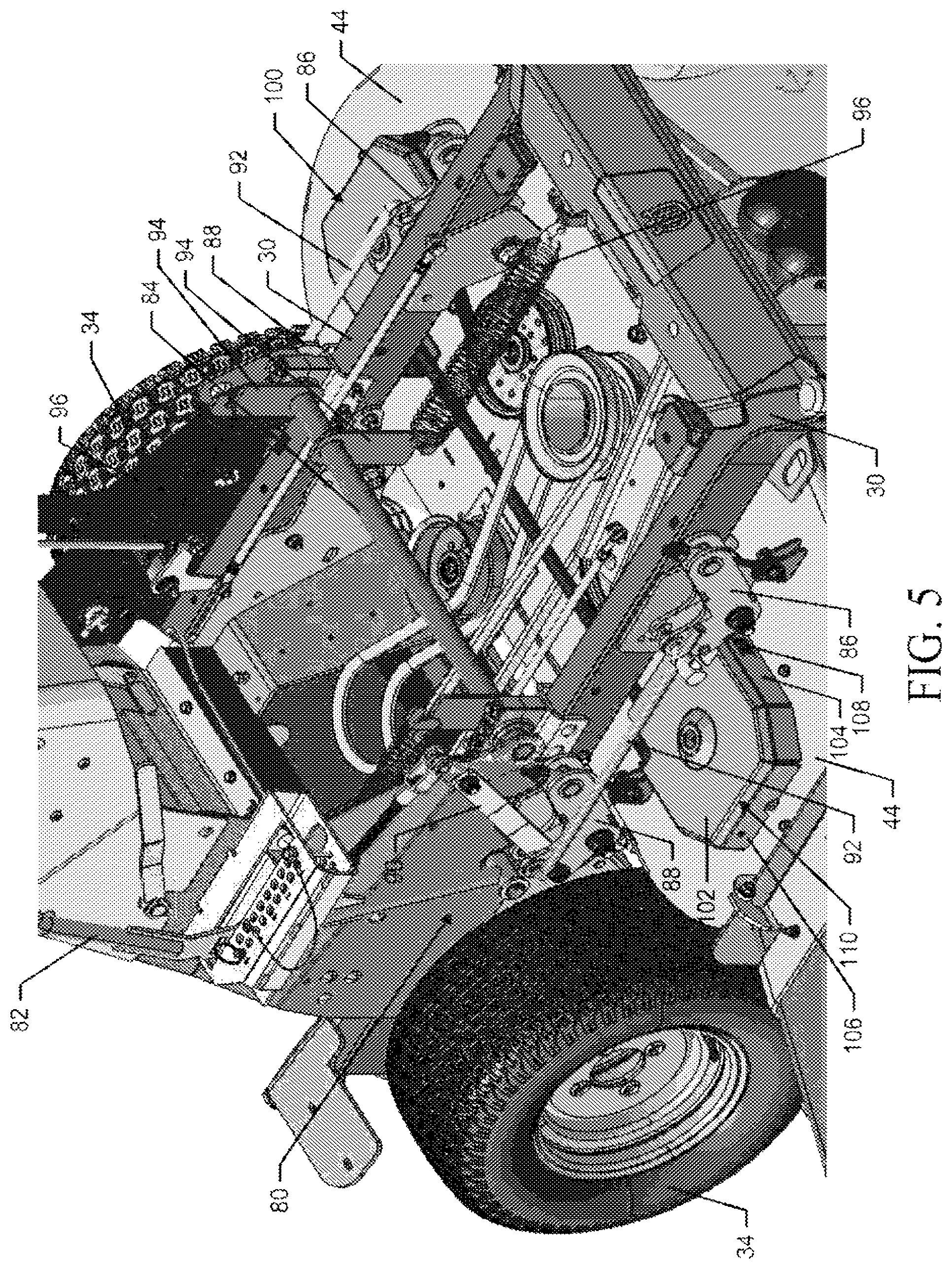 Patent US12426544 Figure 5 – Stand-on lawn care vehicle with adjustable neutral position