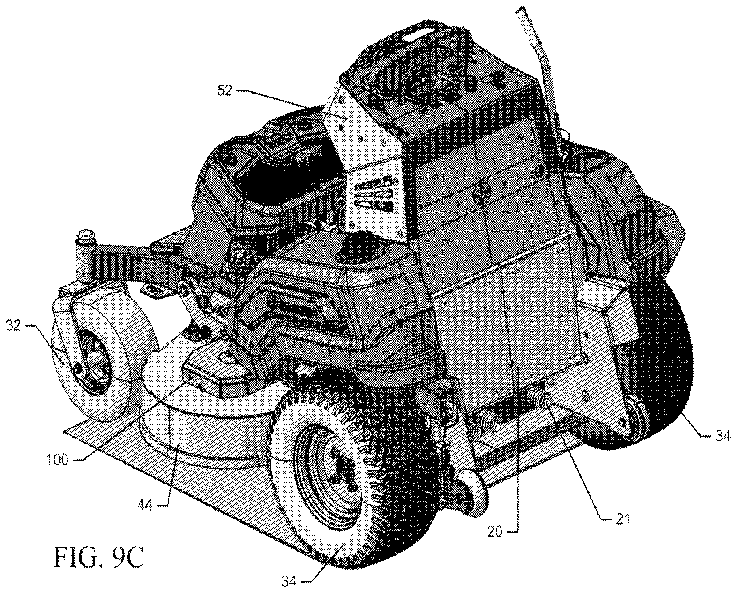 Patent US12426544 Figure 11 – Stand-on lawn care vehicle with adjustable neutral position