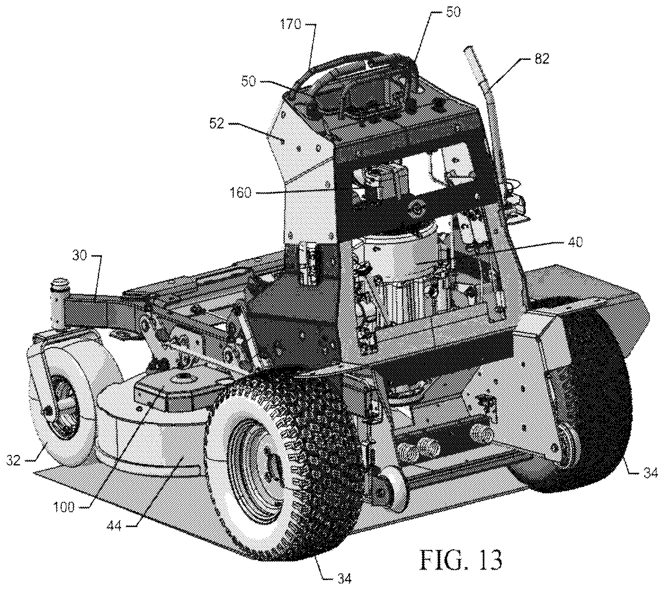 Patent US12426544 Figure 15 – Stand-on lawn care vehicle with adjustable neutral position