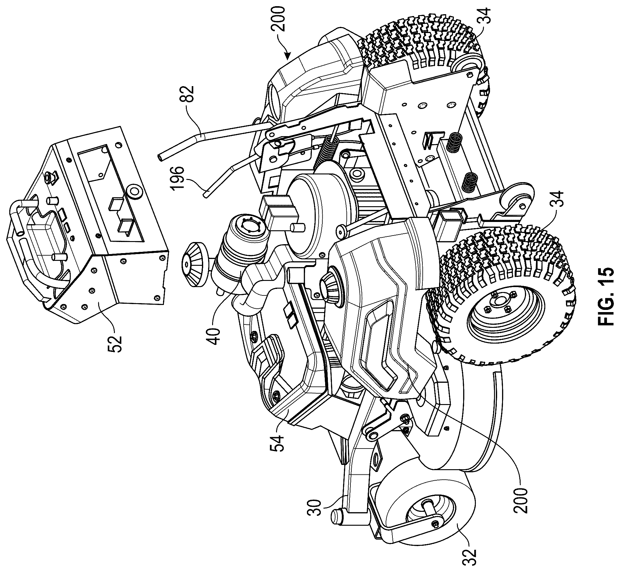 Patent US12426544 Figure 17 – Stand-on lawn care vehicle with adjustable neutral position