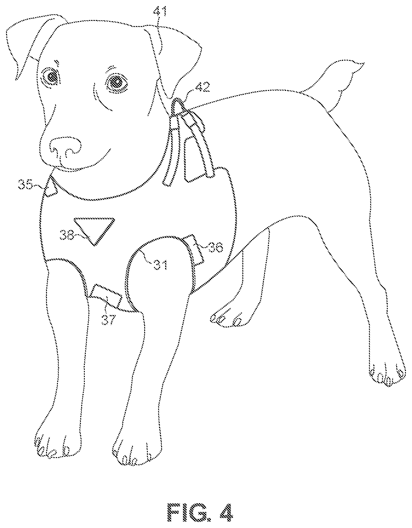 Patent US12426575 Figure 4 – Obedience training pet leash and harness system
