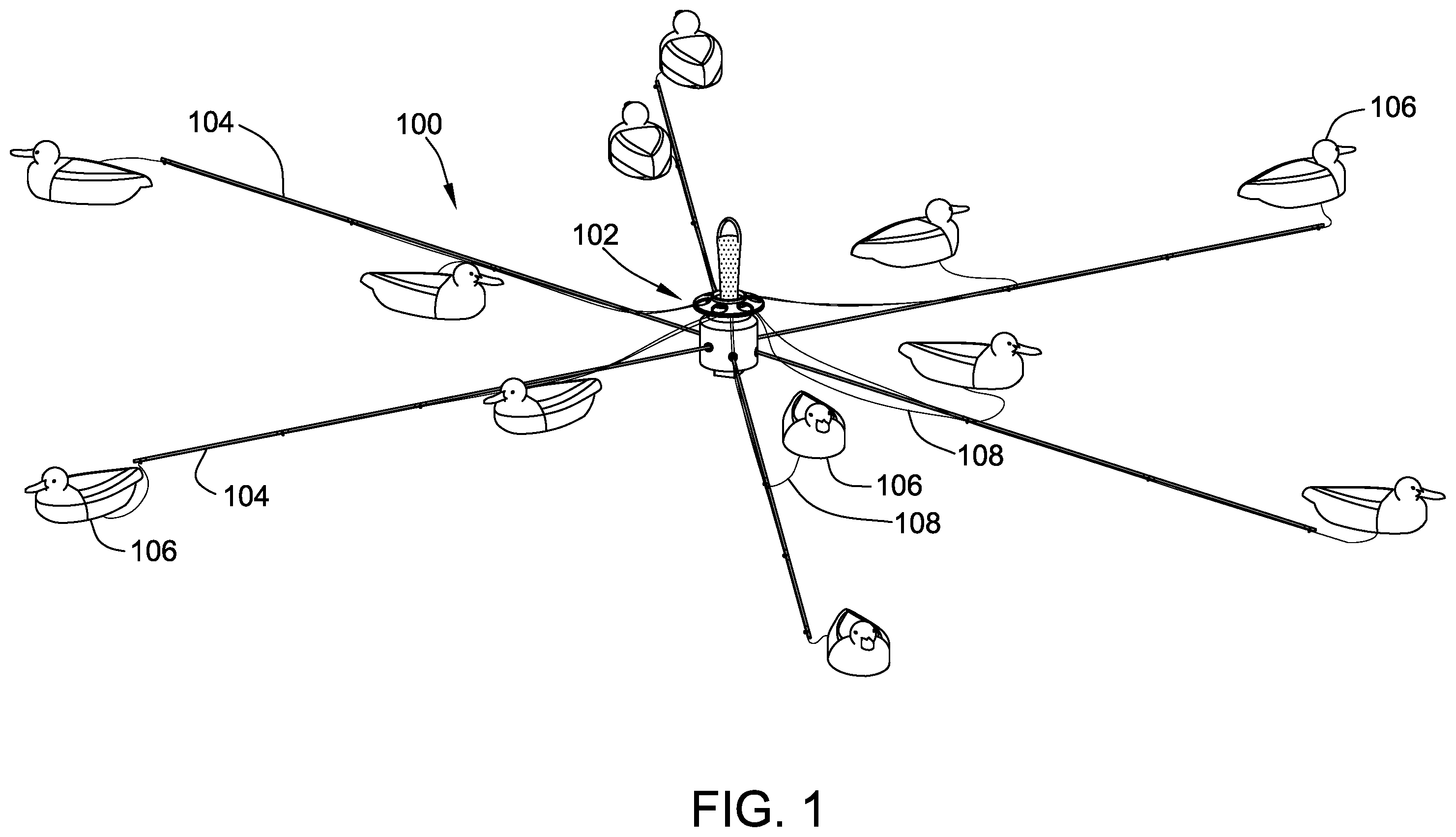 Patent US12426593 Figure 1 – Motive device for waterfowl decoy deployment system