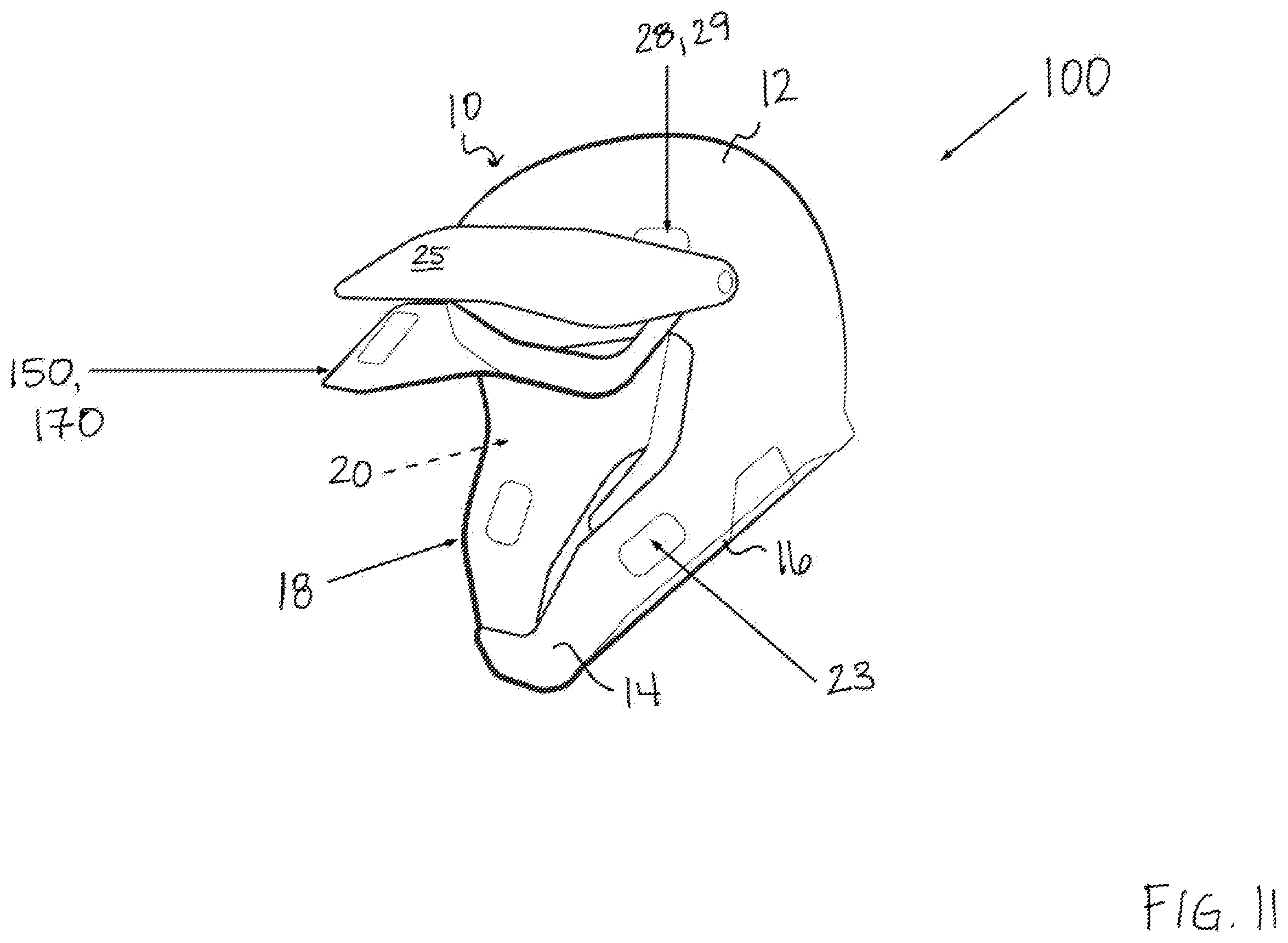 Patent US12426646 Figure 12 – Garment for connecting to a helmet