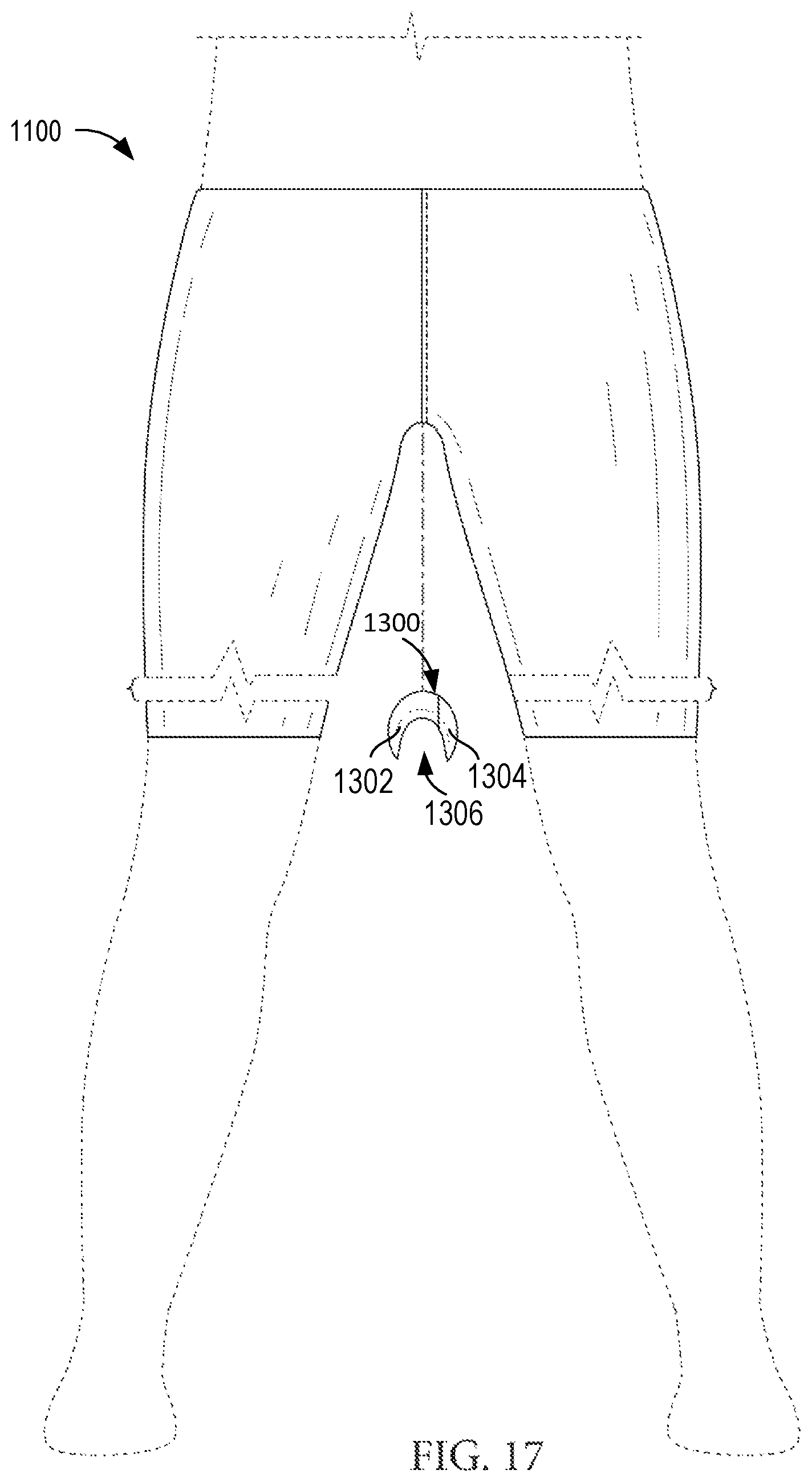 Patent US12426648 Figure 14 – Garment having a manipulable crotch area