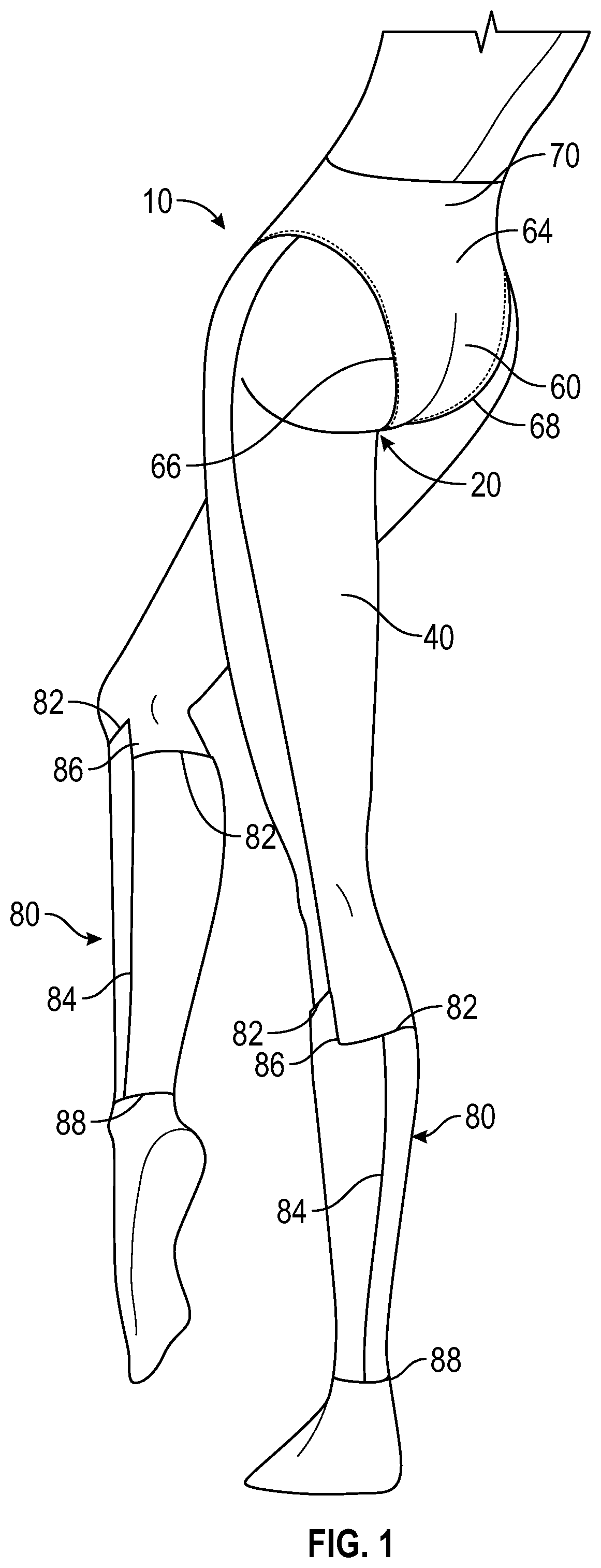 Patent US12426649 — Open seat leggings with curtain — Figure 1