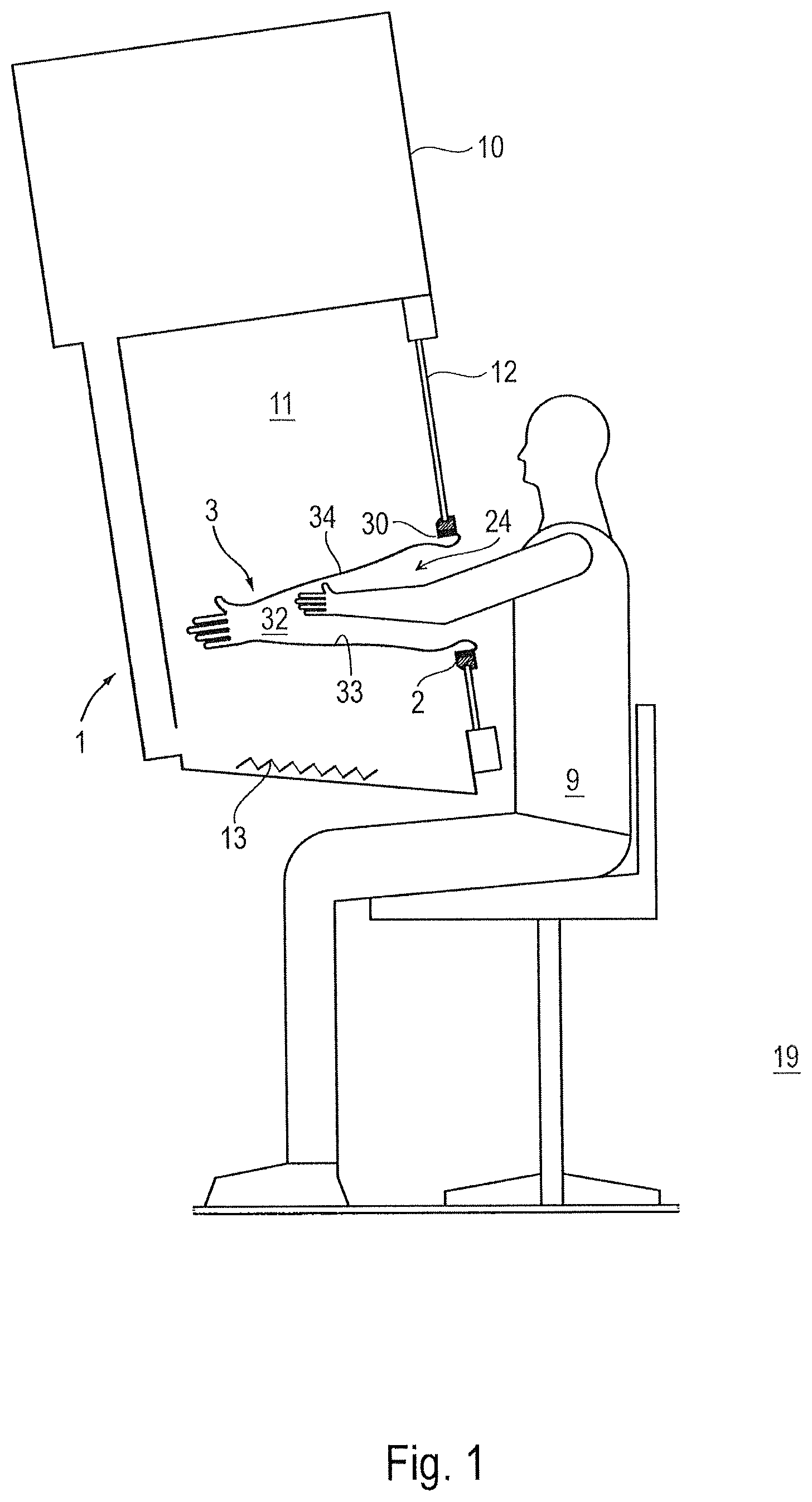 Patent US12426652 Figure 1 – Glove device for protected intervention in a containment