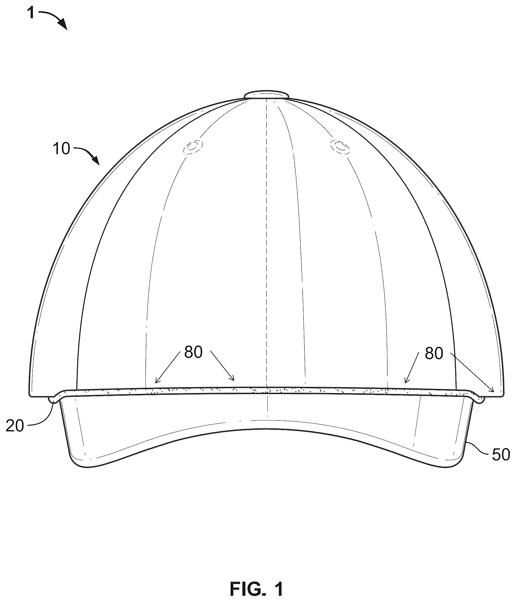 Patent US12426655 Figure 1 – Hats, interchangeable decorative cords and method of invisibly attaching same