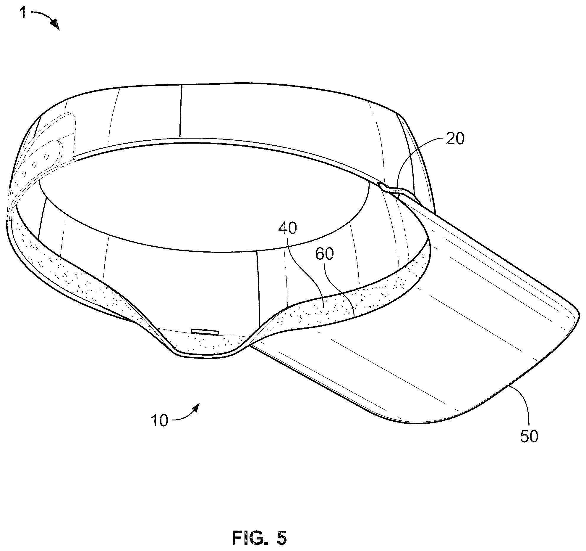 Patent US12426655 Figure 5 – Hats, interchangeable decorative cords and method of invisibly attaching same