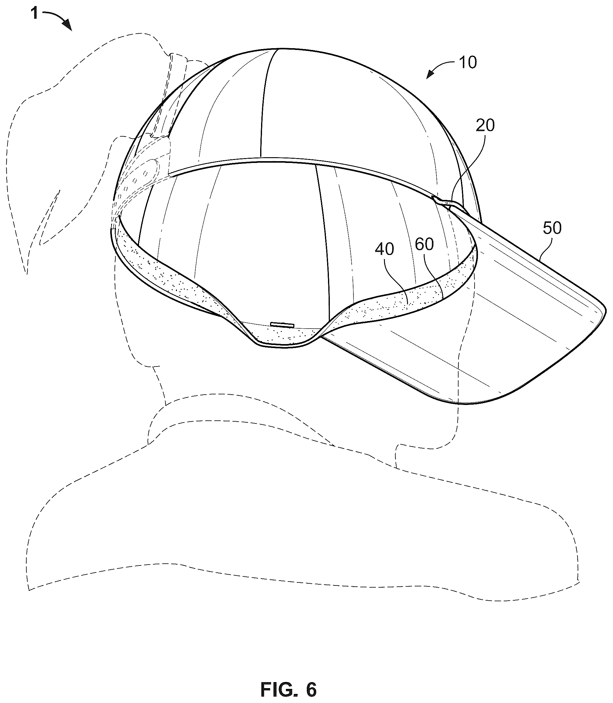 Patent US12426655 Figure 6 – Hats, interchangeable decorative cords and method of invisibly attaching same