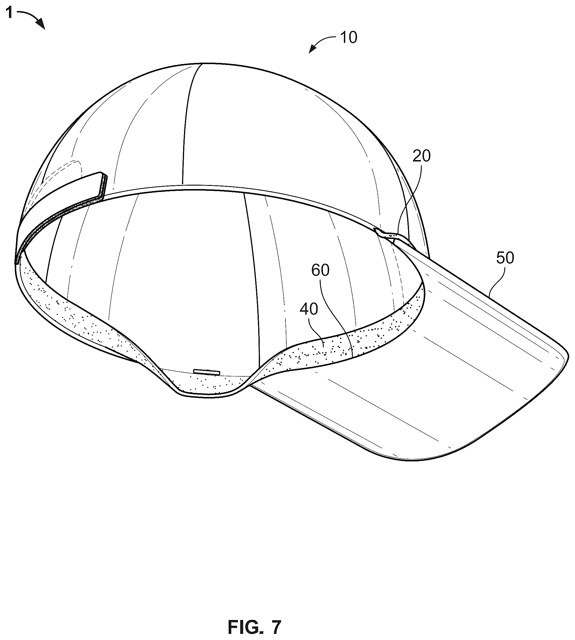 Patent US12426655 Figure 7 – Hats, interchangeable decorative cords and method of invisibly attaching same