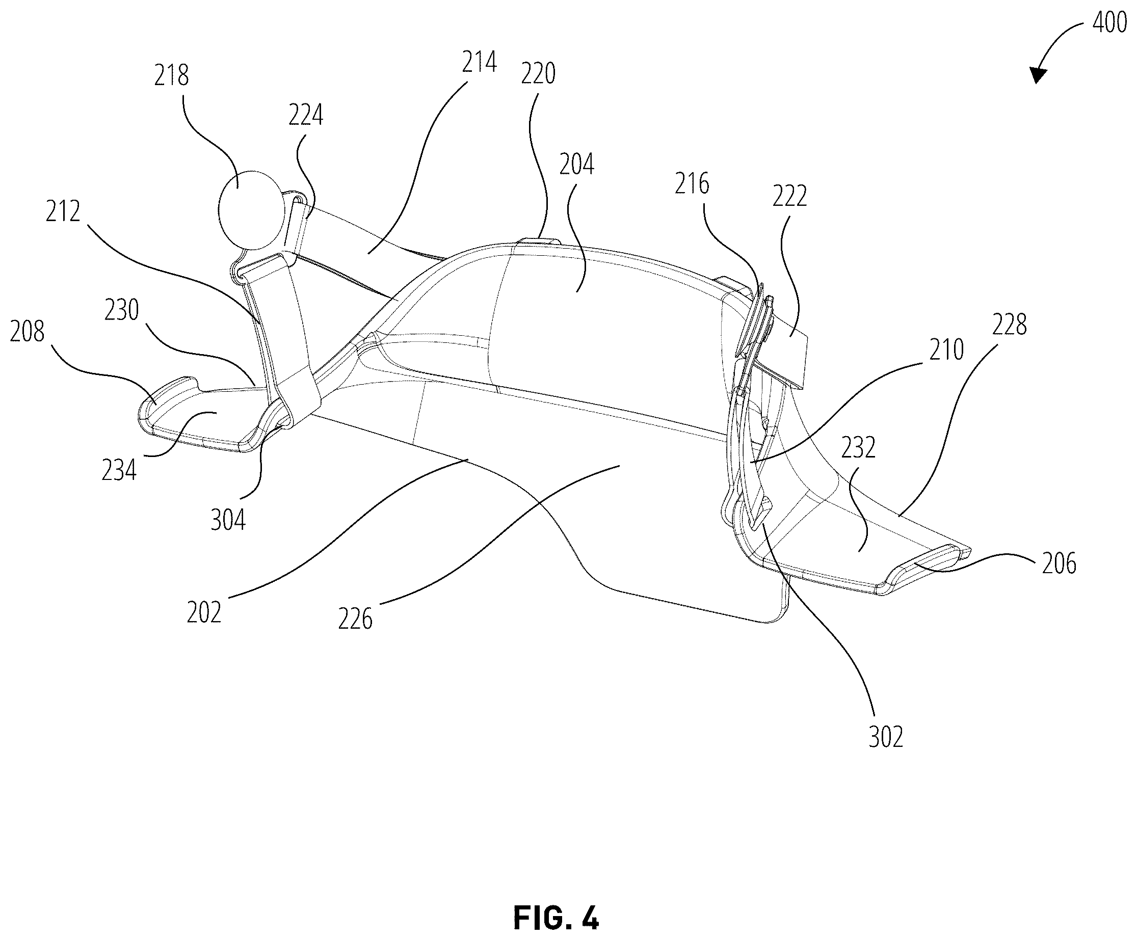 Patent US12426659 Figure 4 – Head and neck restraint device for use in motorsports
