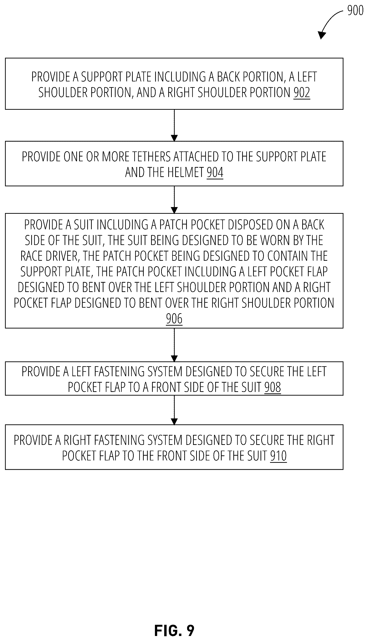 Patent US12426659 Figure 9 – Head and neck restraint device for use in motorsports