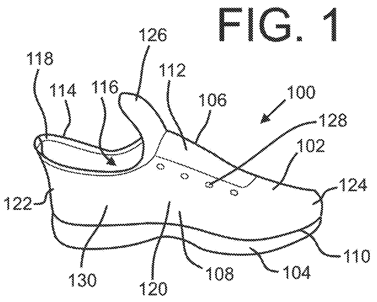 Patent US12426663 Figure 1 – Upper for an article of footwear with first and second knitted portions