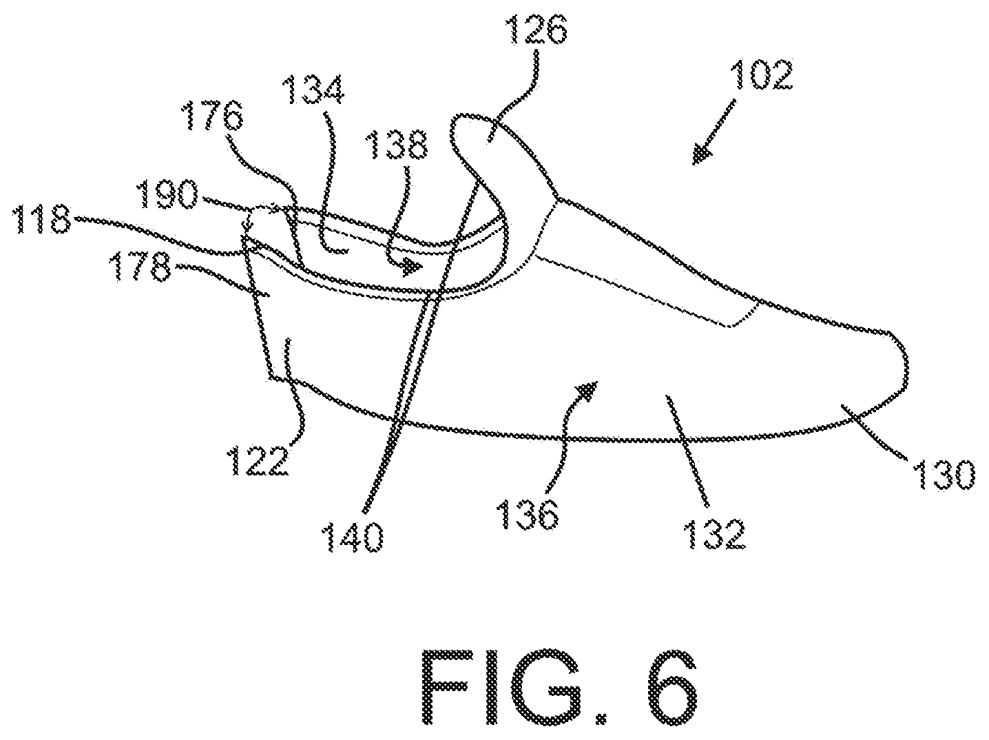 Patent US12426663 Figure 6 – Upper for an article of footwear with first and second knitted portions