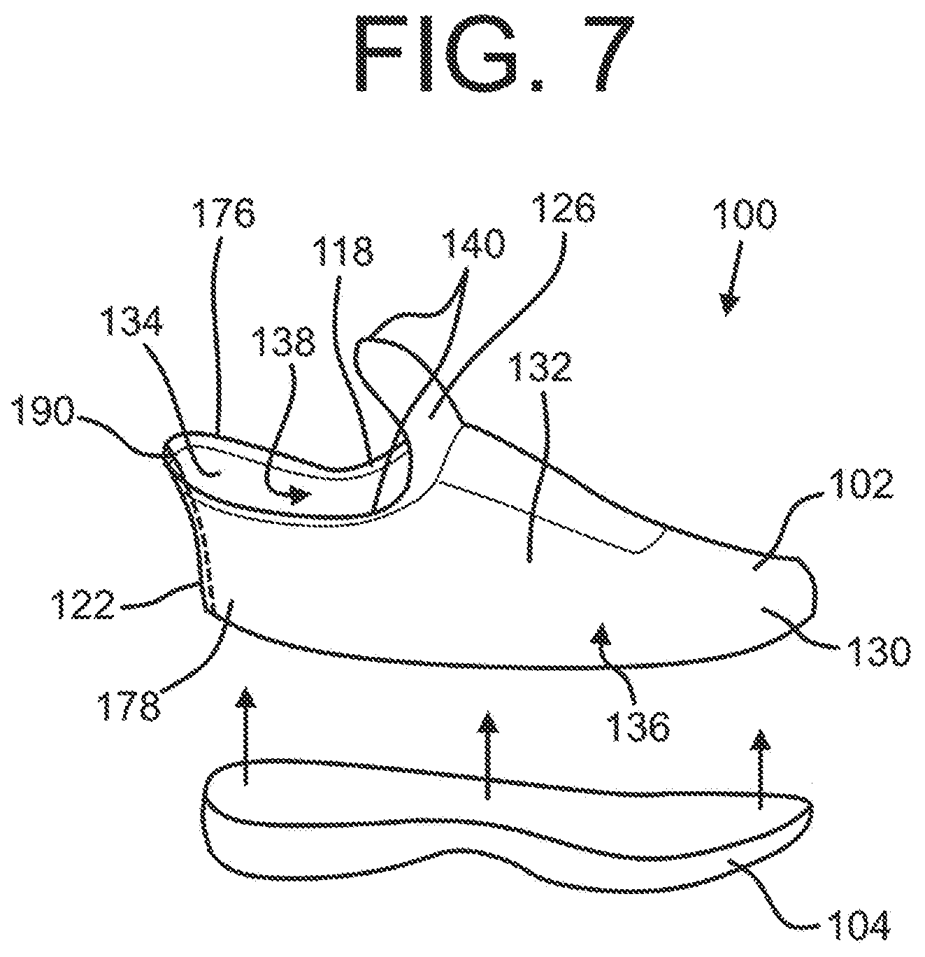 Patent US12426663 Figure 7 – Upper for an article of footwear with first and second knitted portions
