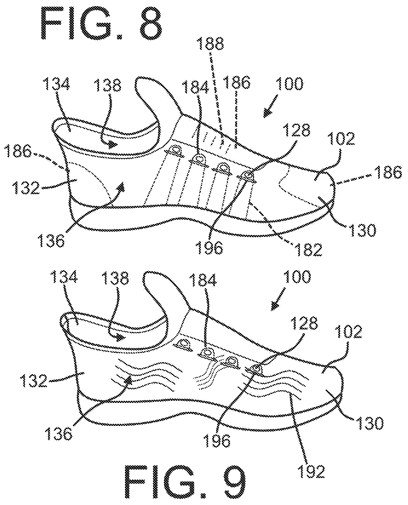 Patent US12426663 Figure 8 – Upper for an article of footwear with first and second knitted portions