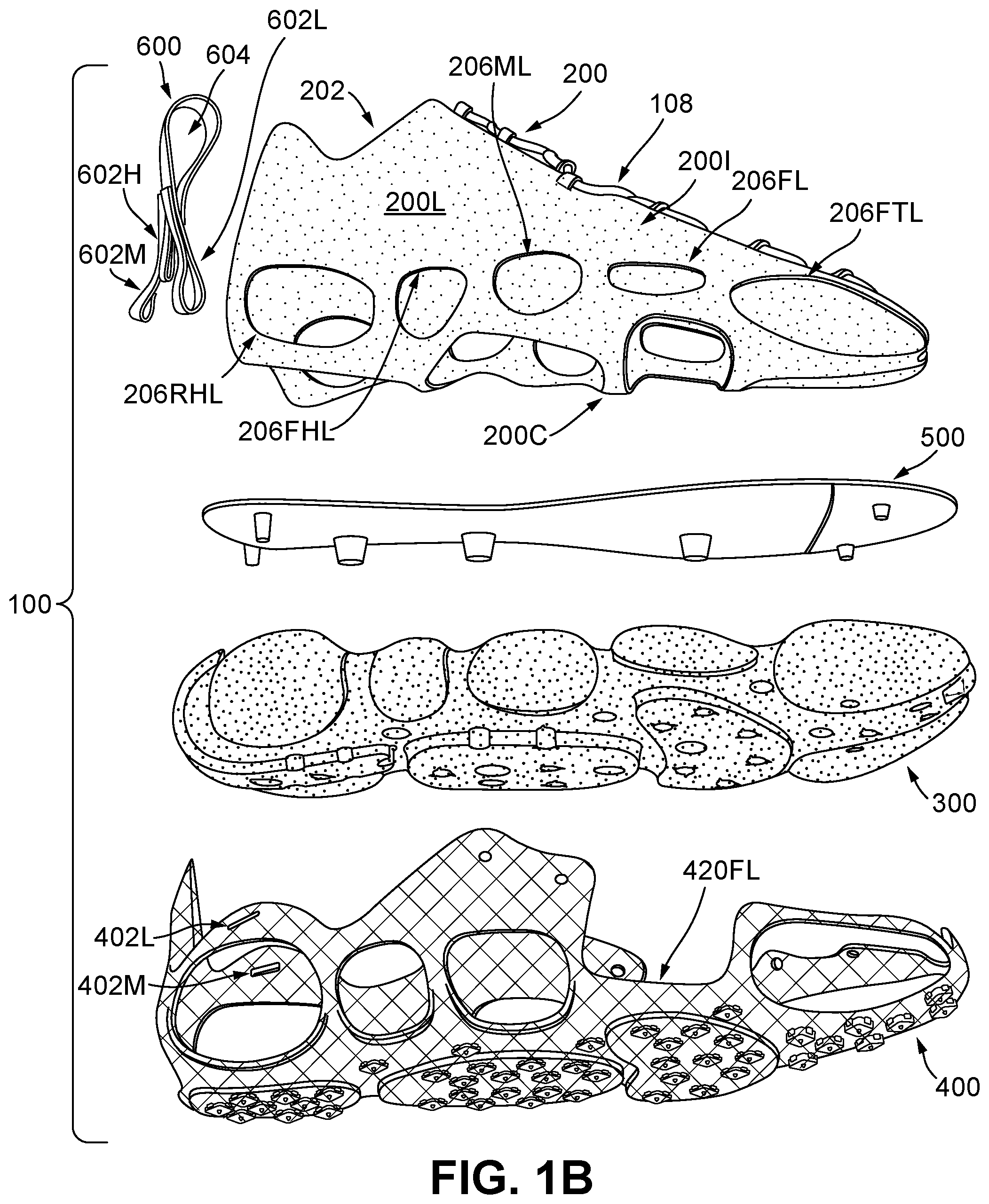 Patent US12426664 Figure 2 – Articles of footwear having modular, replaceable, and/or recyclable parts