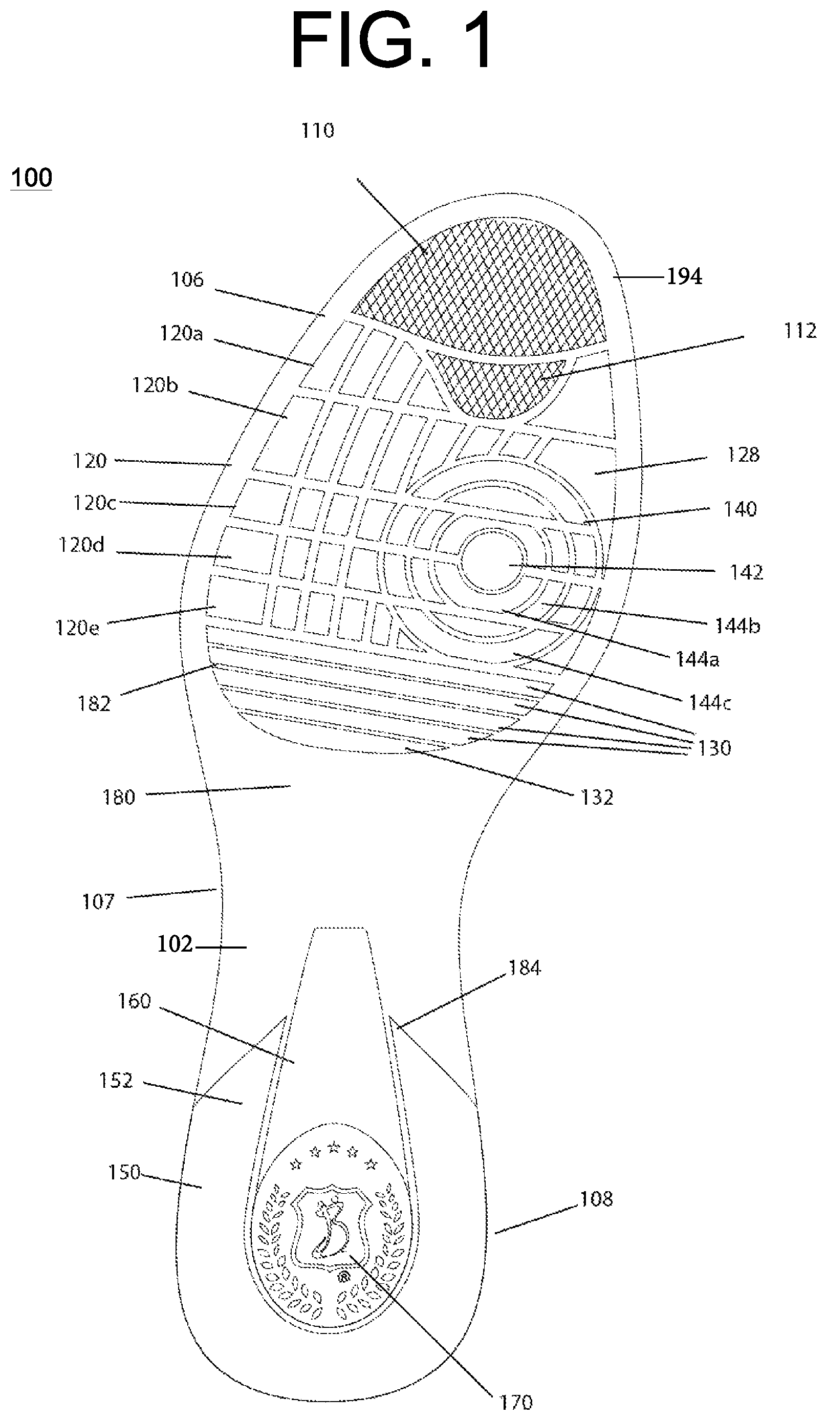 Patent US12426667 Figure 1 – Sole structure and footwear having sole structure