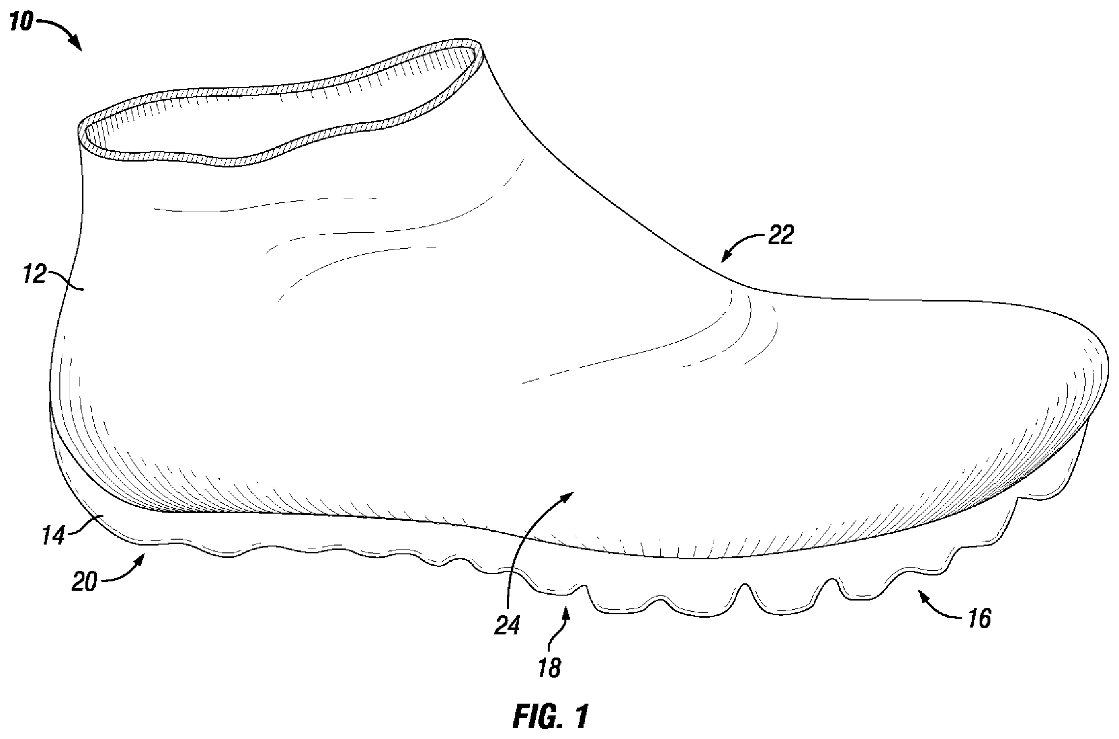 Patent US12426670 Figure 1 – Midsole structure of an article of footwear including mesh