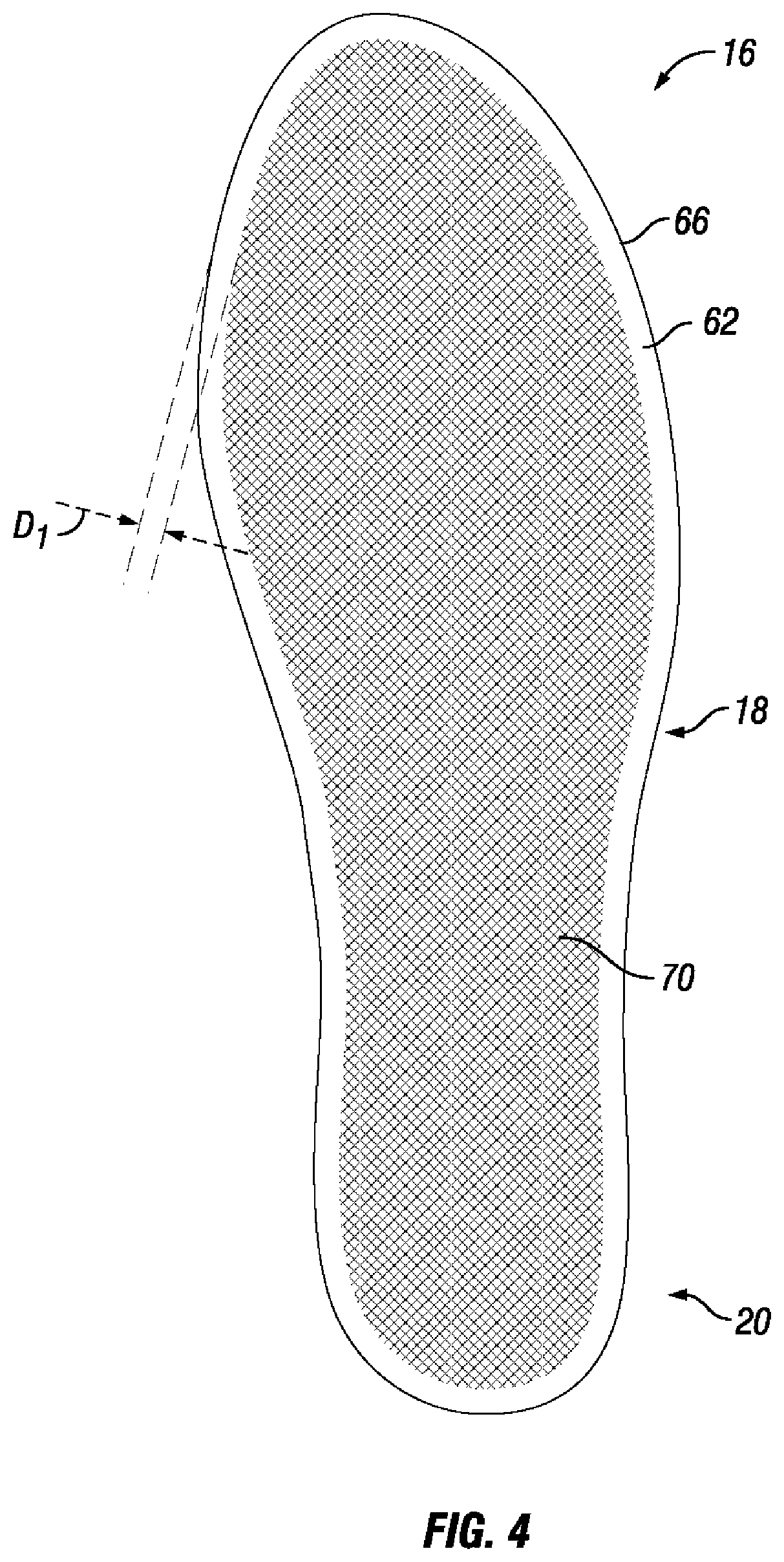 Patent US12426670 Figure 4 – Midsole structure of an article of footwear including mesh