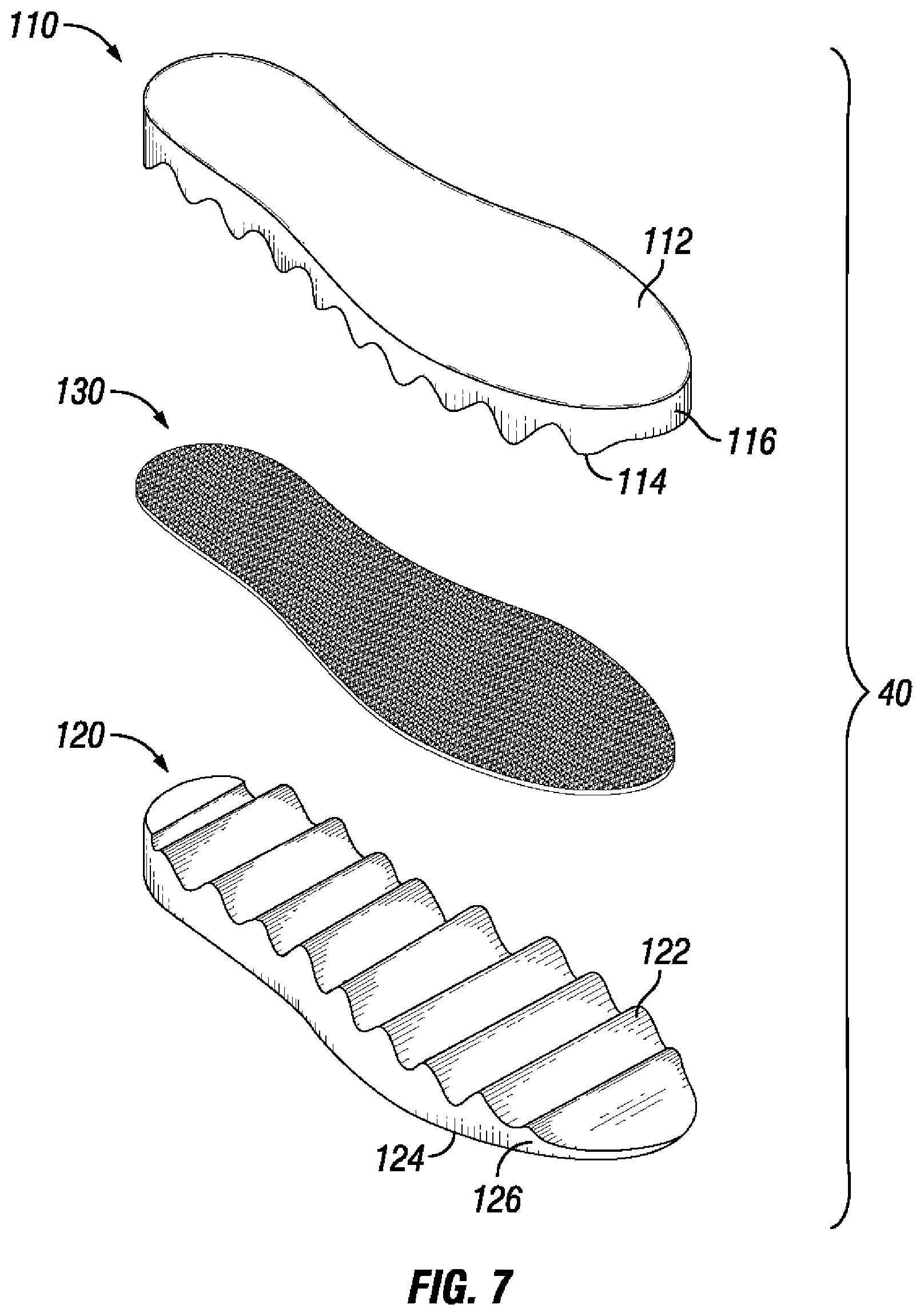 Patent US12426670 Figure 7 – Midsole structure of an article of footwear including mesh