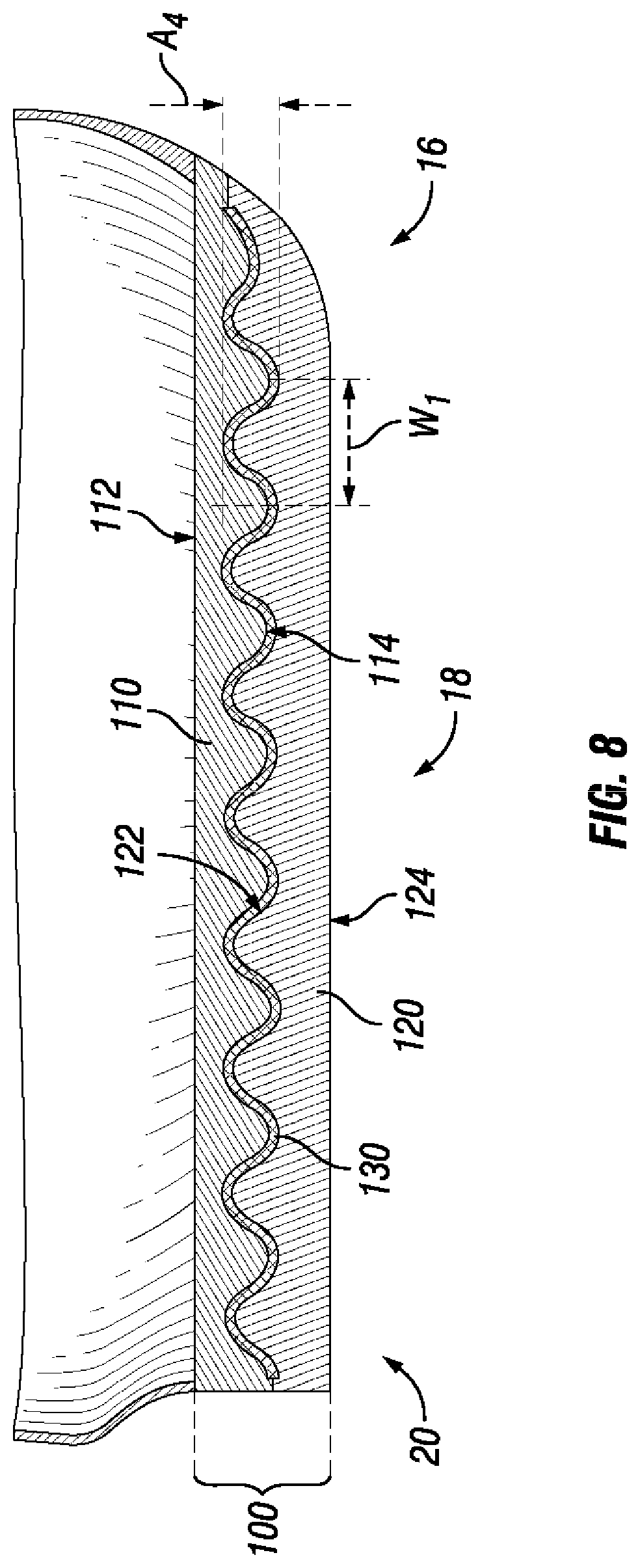 Patent US12426670 Figure 8 – Midsole structure of an article of footwear including mesh