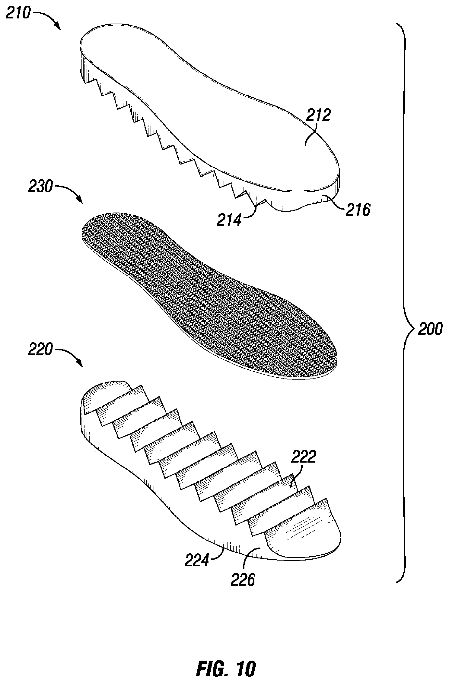 Patent US12426670 Figure 10 – Midsole structure of an article of footwear including mesh