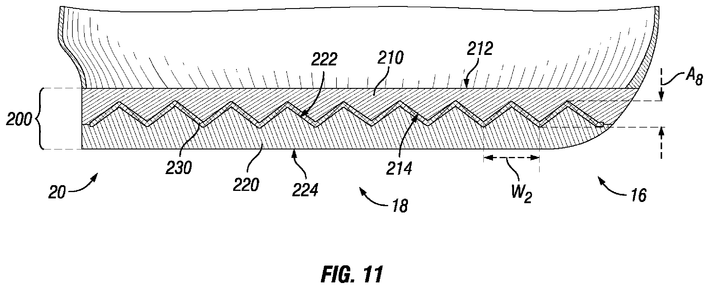 Patent US12426670 Figure 11 – Midsole structure of an article of footwear including mesh