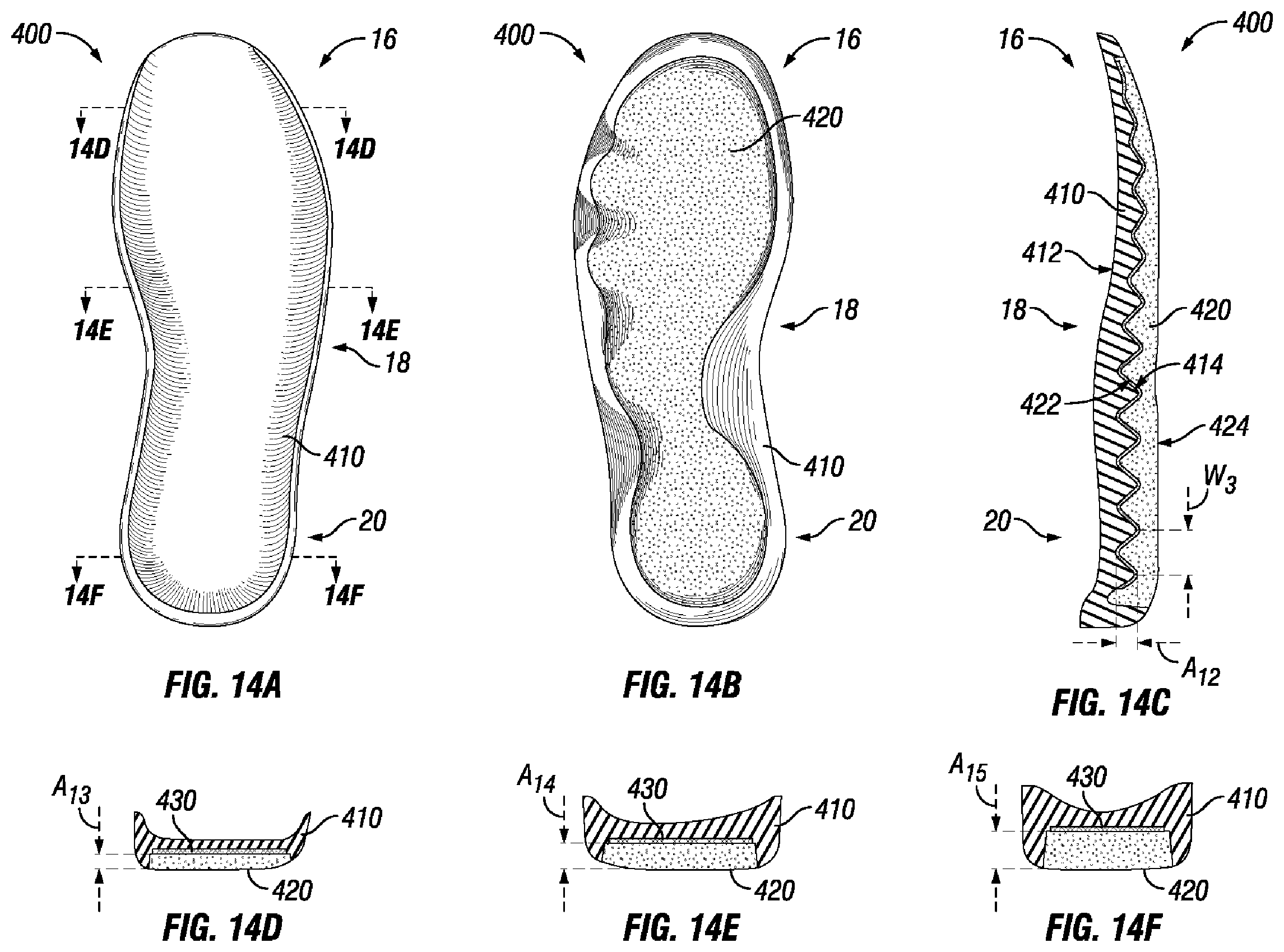Patent US12426670 Figure 14 – Midsole structure of an article of footwear including mesh