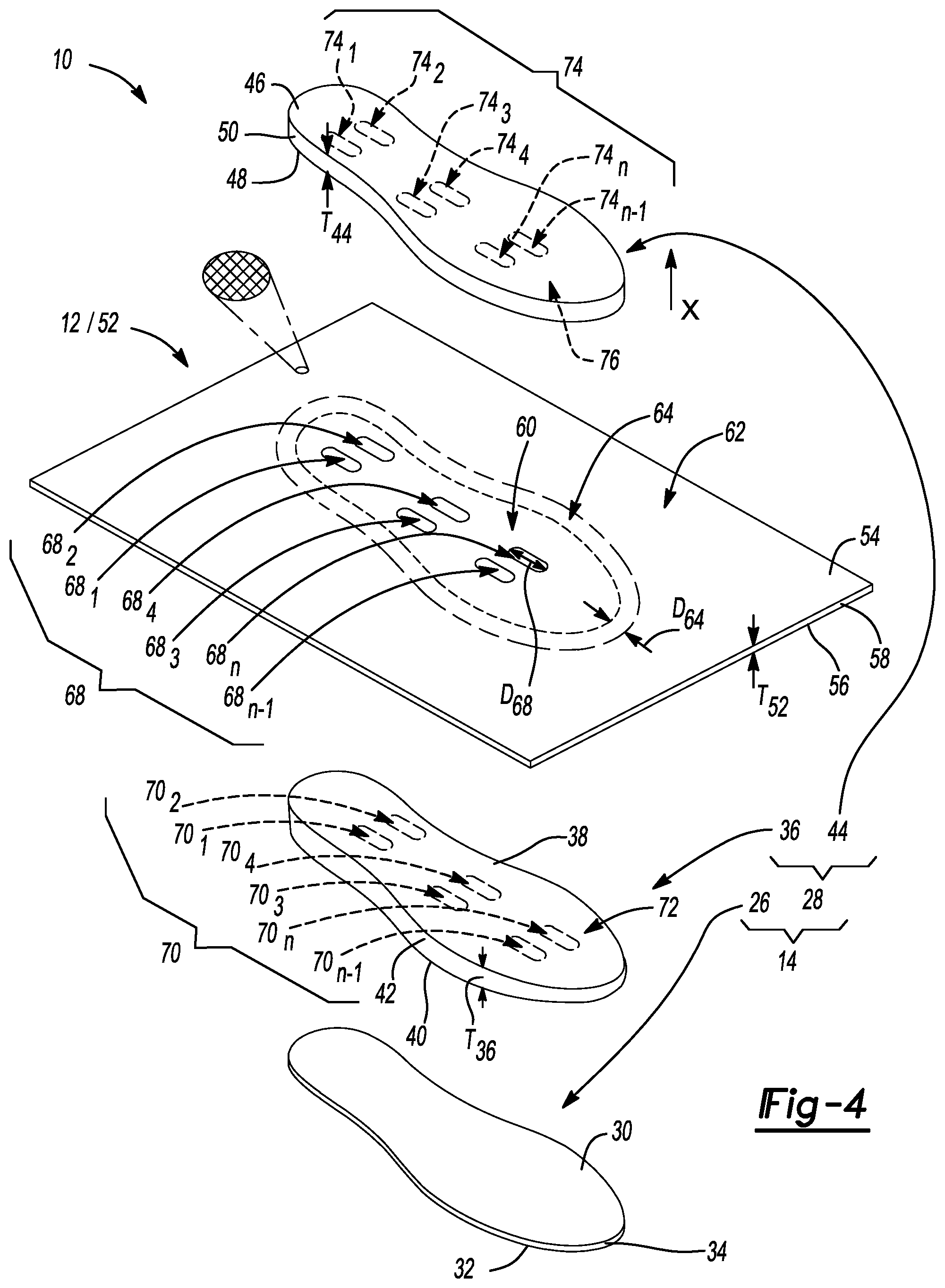 Patent US12426671 Figure 4 – Sole structure of an article of footwear and related methods