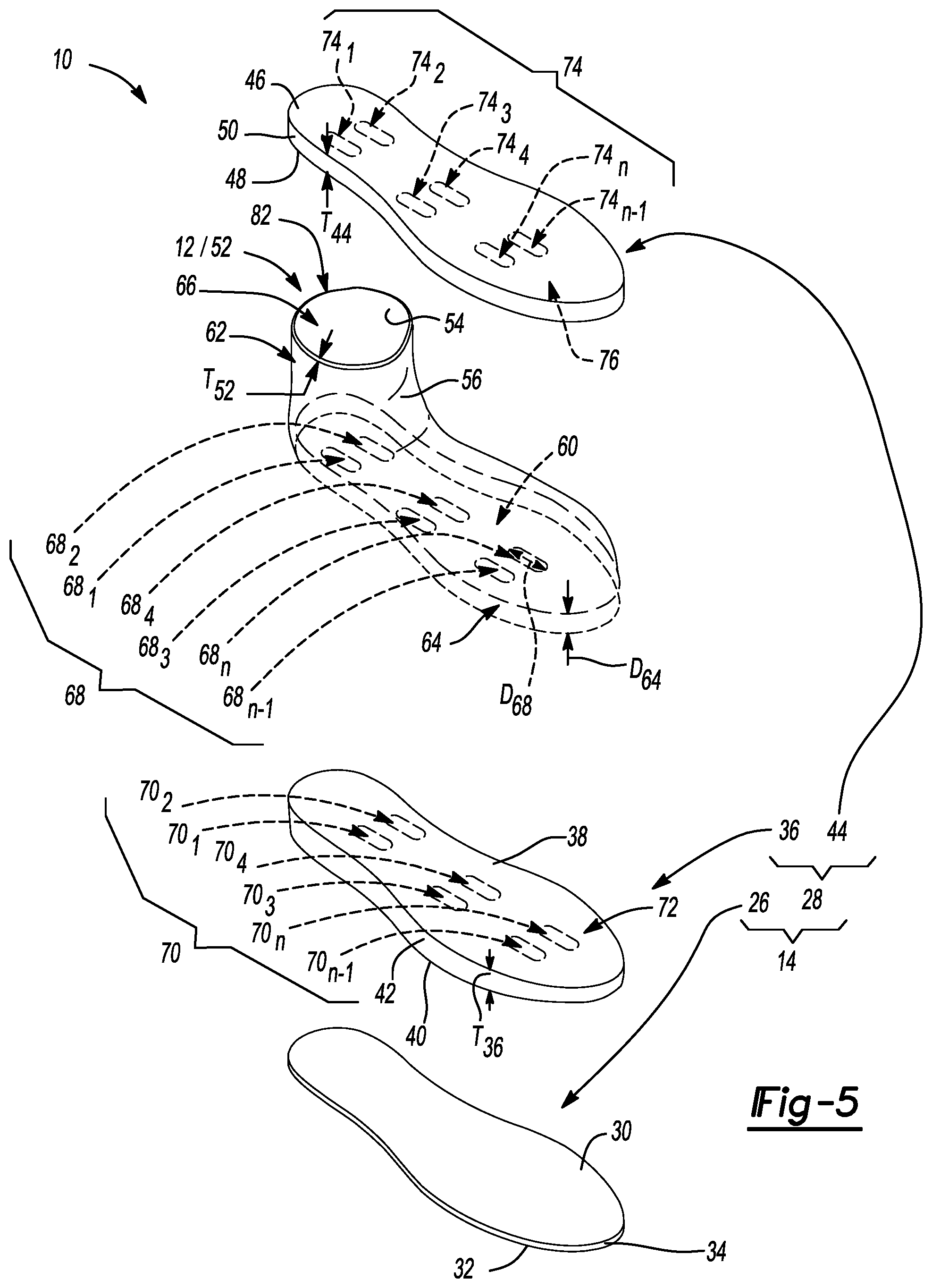 Patent US12426671 Figure 5 – Sole structure of an article of footwear and related methods